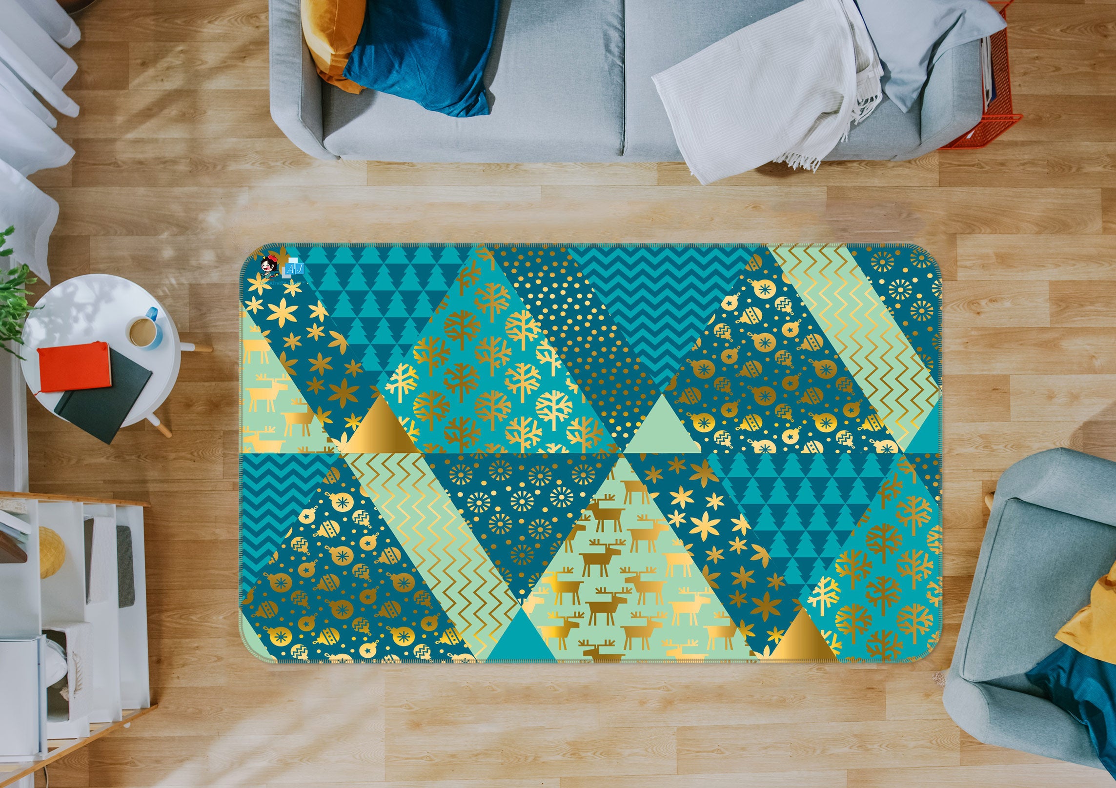 3D Green Triangle Pattern 56144 Christmas Non Slip Rug Mat Xmas