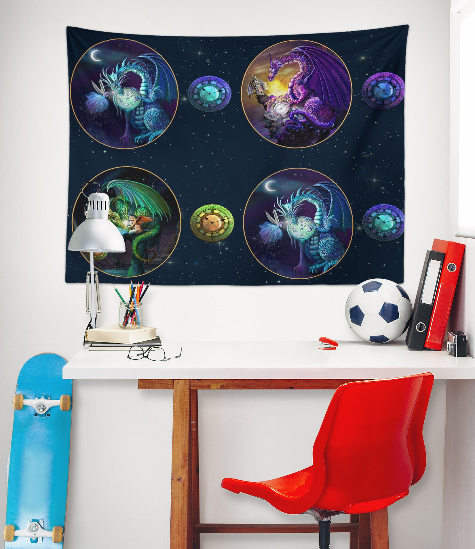 3D Dragon Clock 949 Rose Catherine Khan Tapestry Hanging Cloth Hang