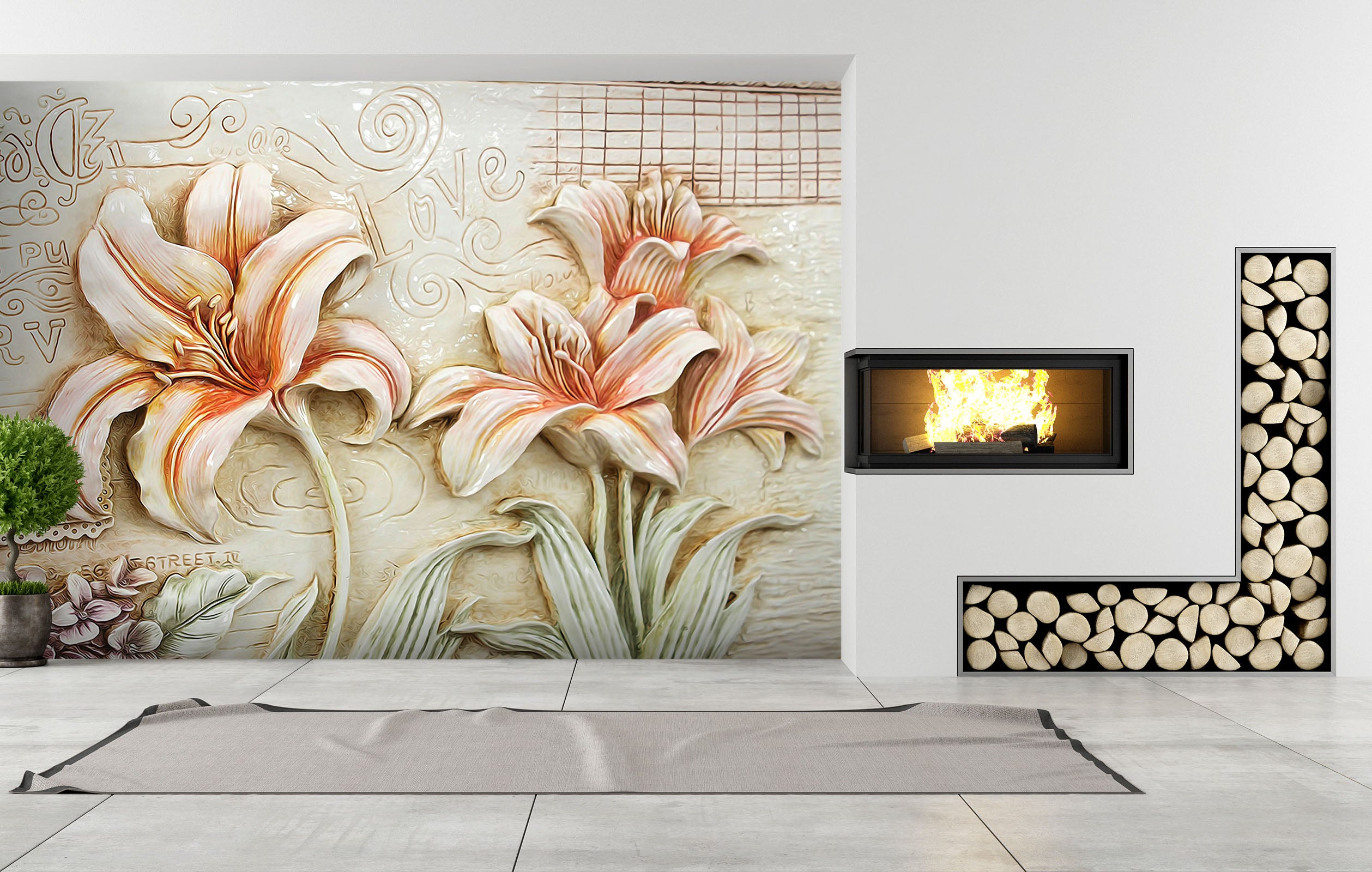 3D Embossed Lily 135 Wall Murals