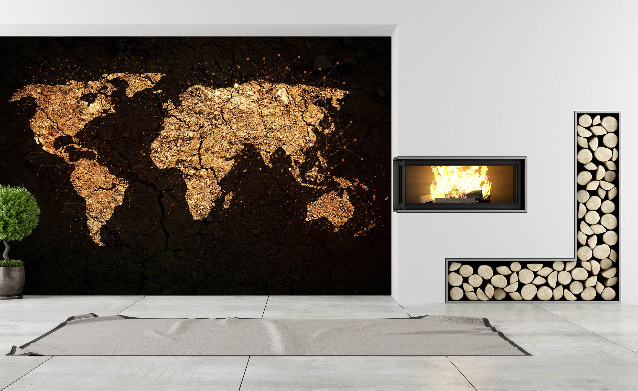 3D Golden Art 2059 World Map Wall Murals