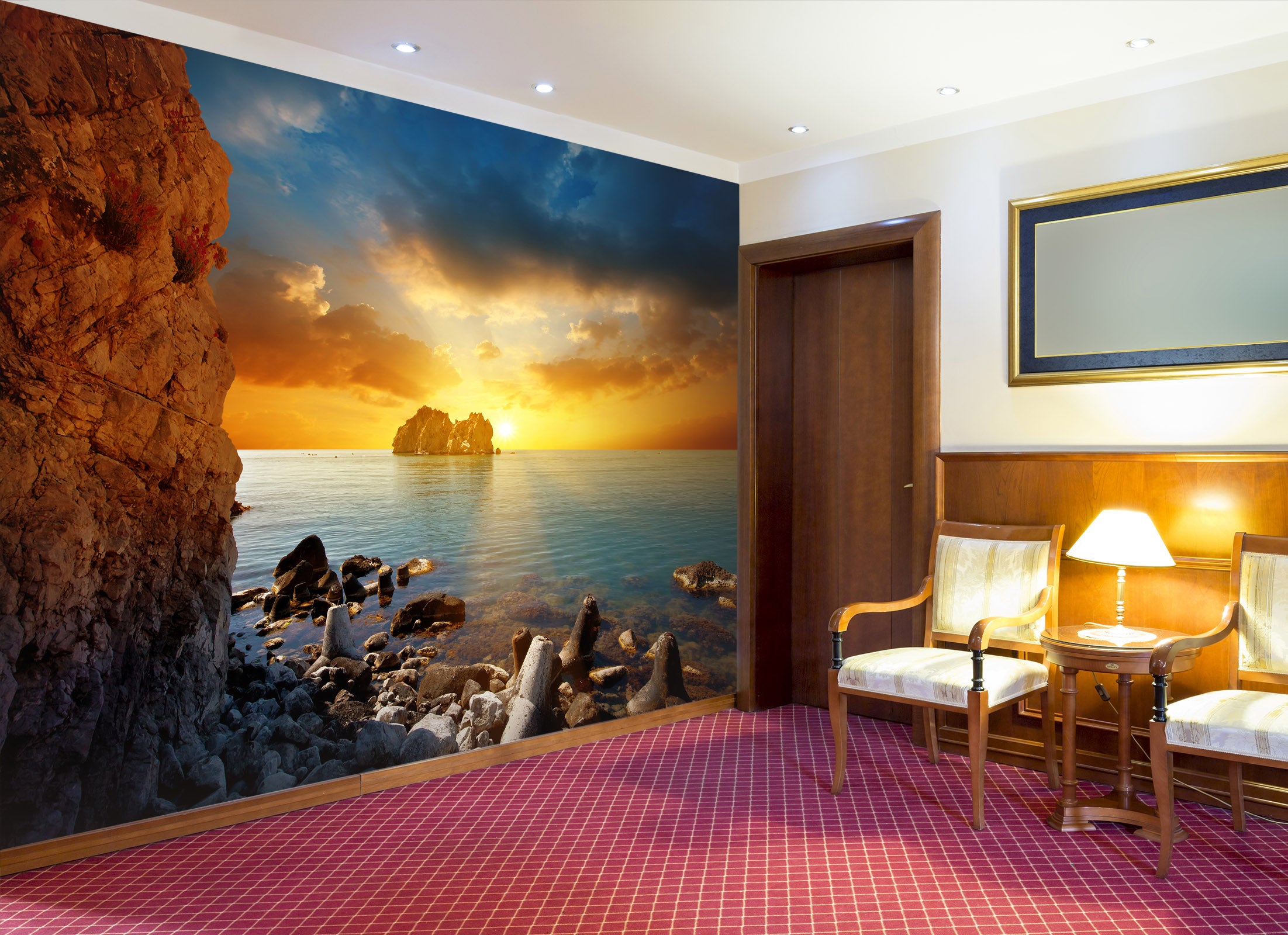 3D Sea Dusk Stone 181 Wall Murals