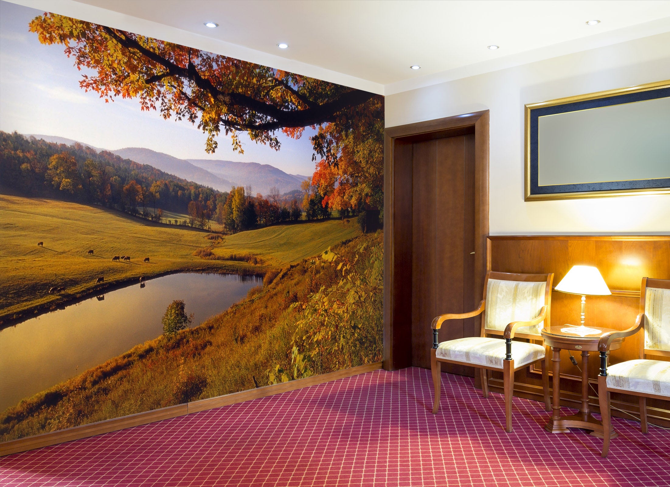 3D Autumn Lake Maple 186 Wall Murals