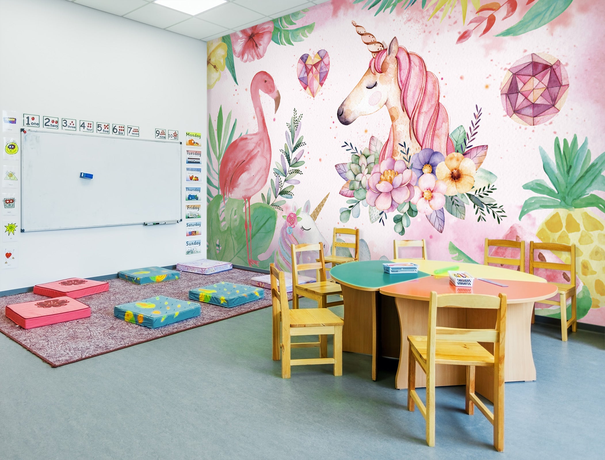 3D Flamingo Unicorn 032 Wall Murals