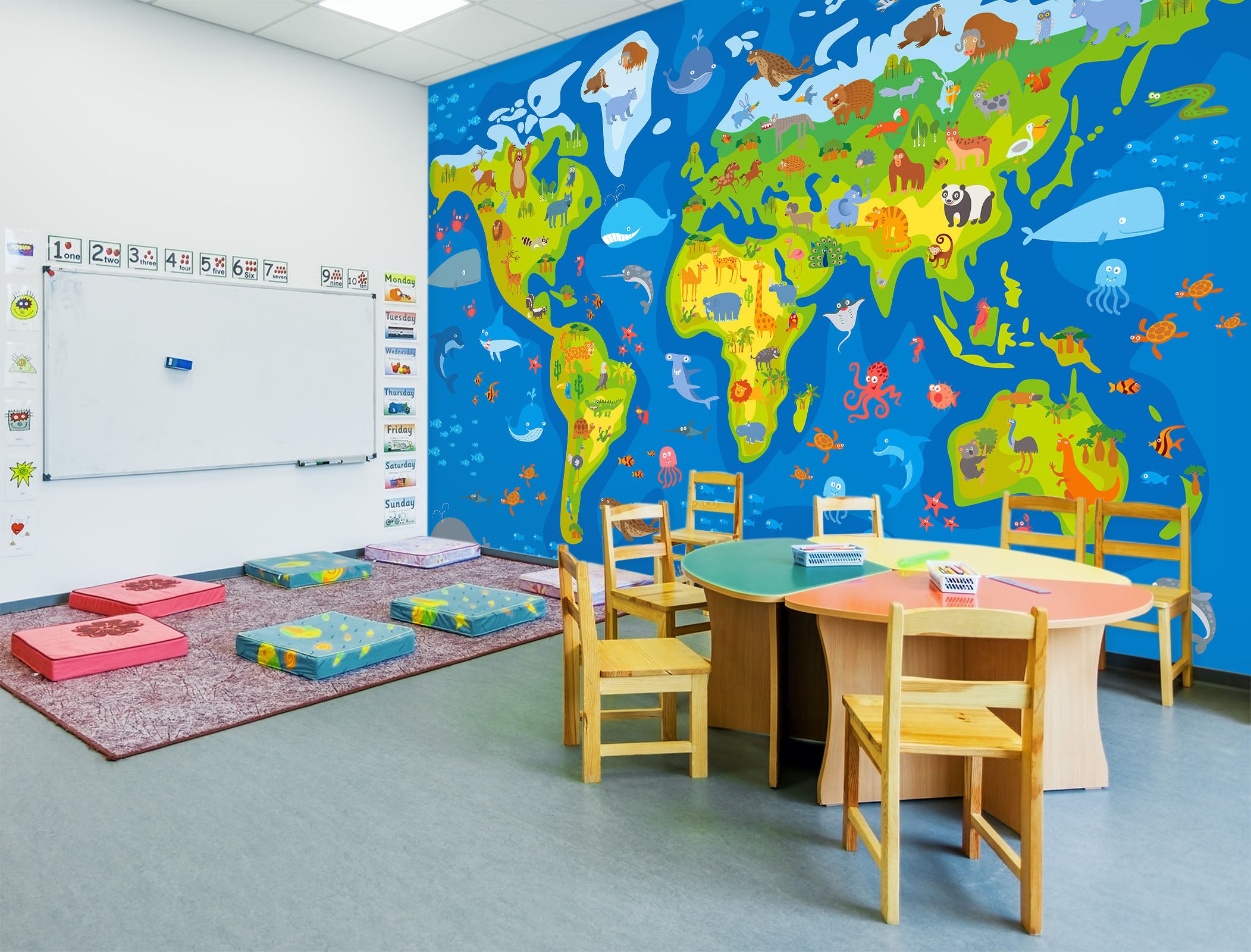 3D Oasis Sea 2052 World Map Wall Murals