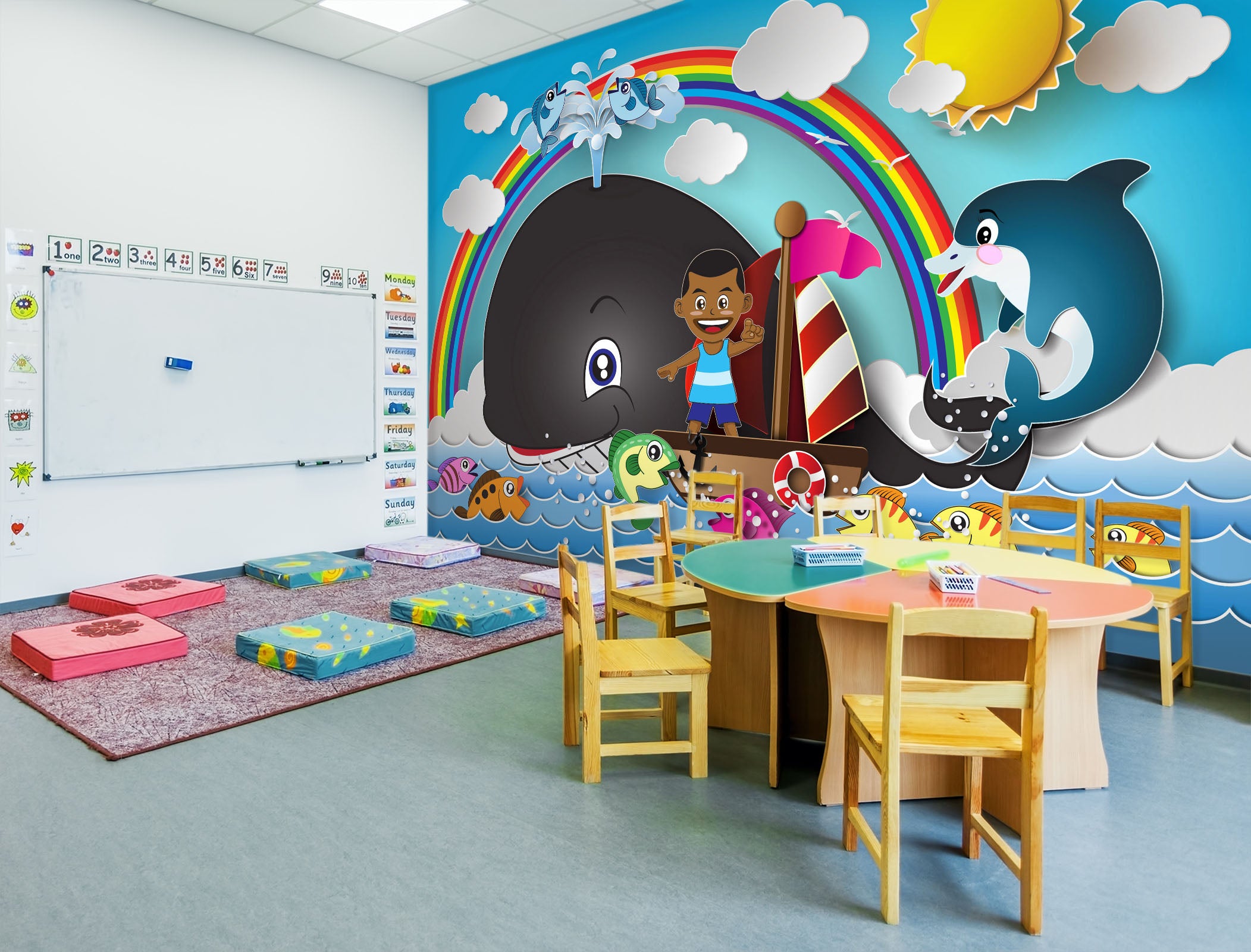 3D Cartoon Rainbow Fish 251 Wall Murals