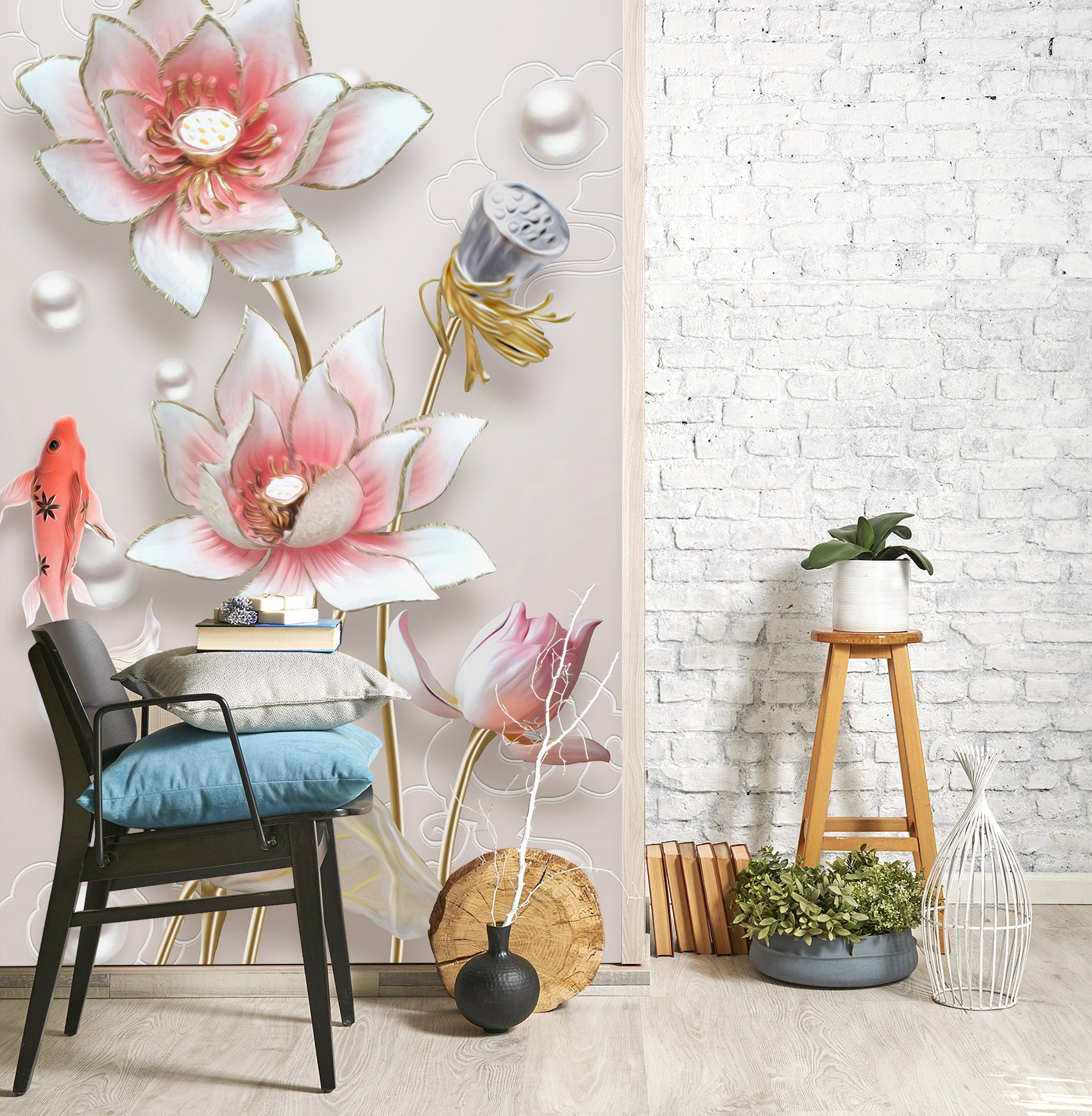 3D Pearl Lotus 1850 Wall Murals