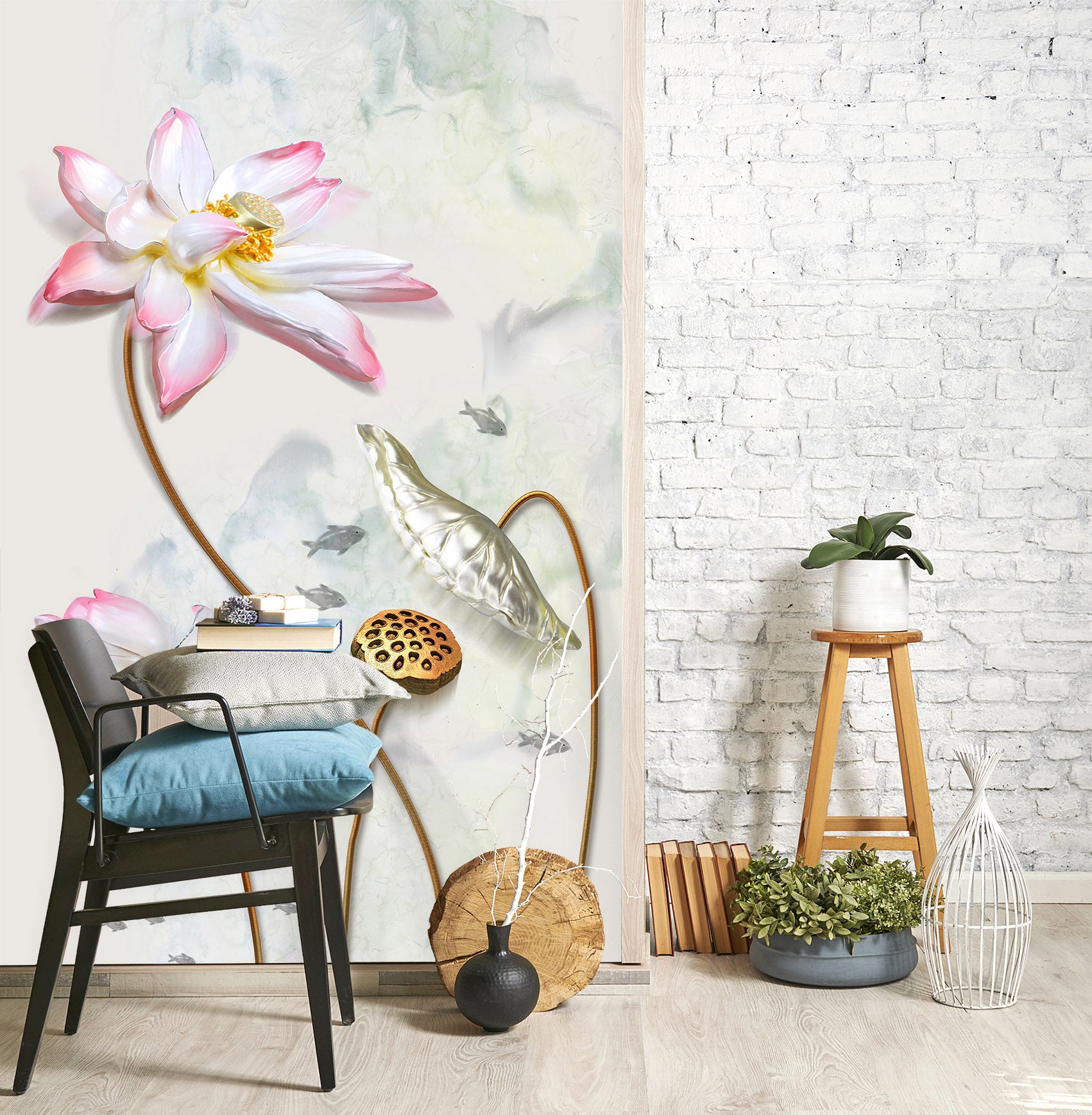 3D Pink Lotus 1866 Wall Murals