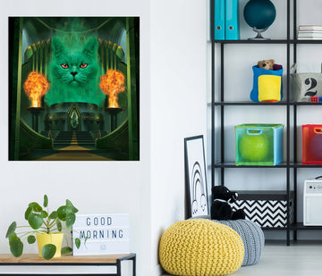 3D Green Fire Cat 017 Vincent Hie Wall Sticker