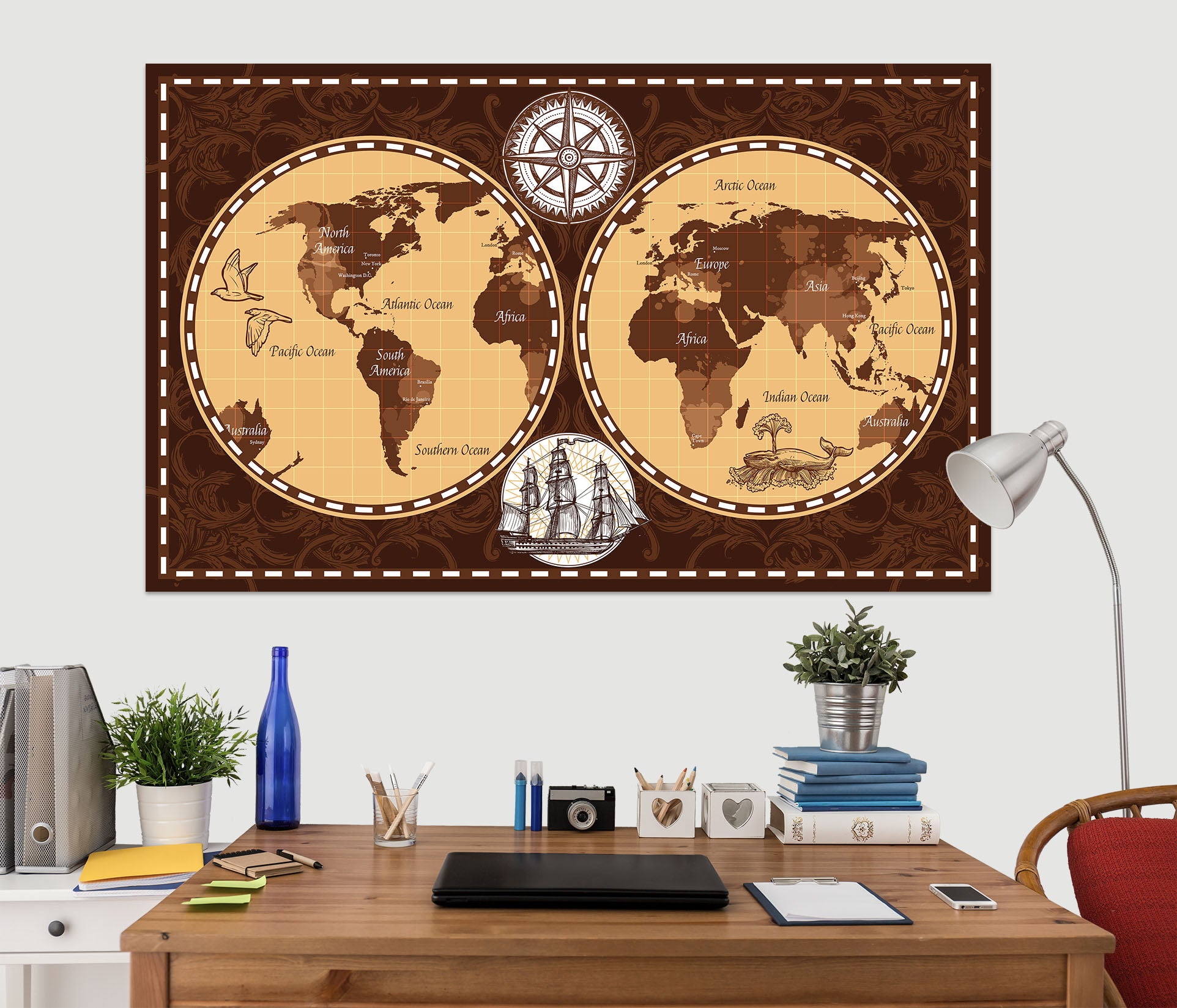 3D Black Shadow 228 World Map Wall Sticker