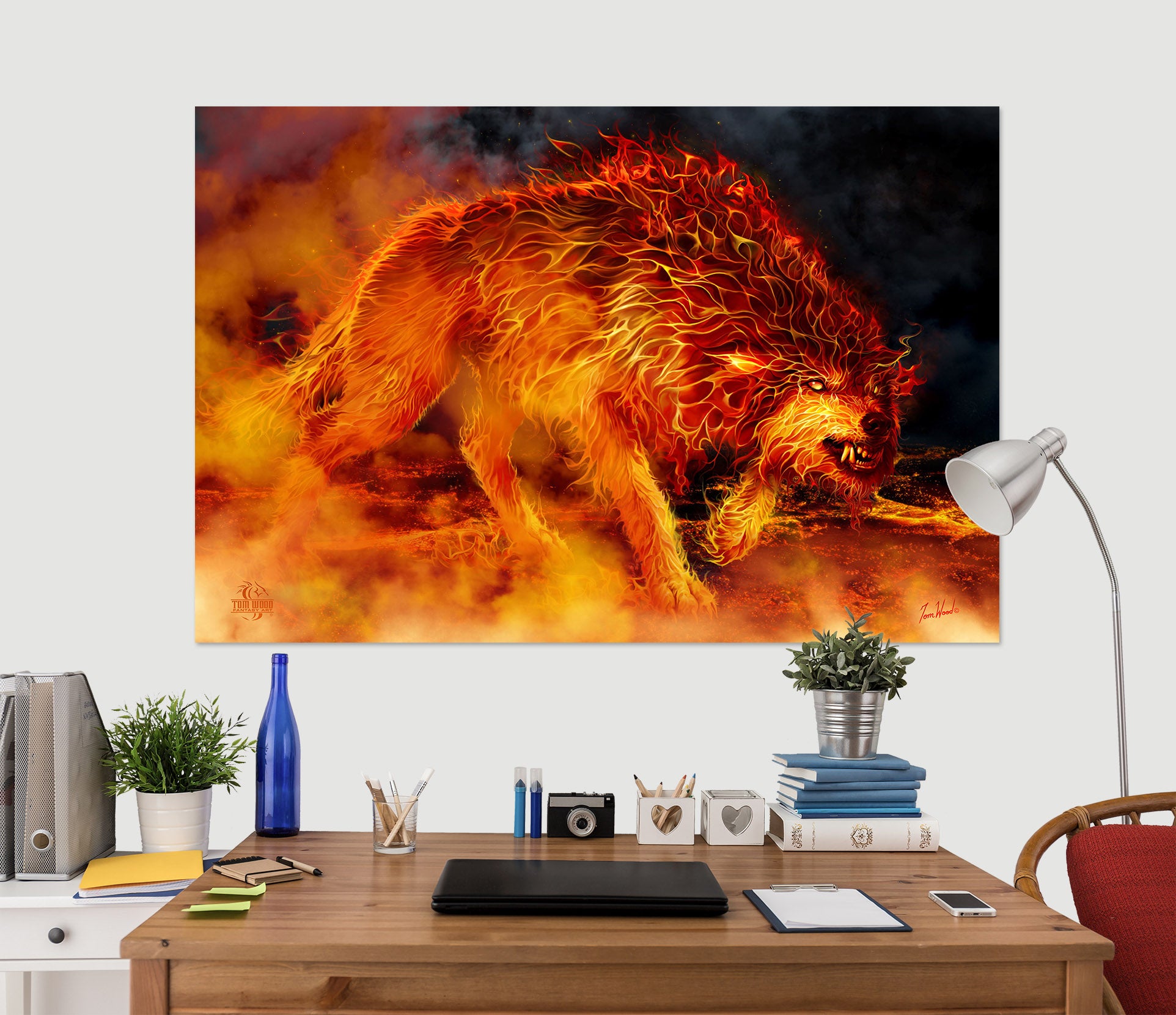 3D Flaming Wolf 5106 Tom Wood Wall Sticker