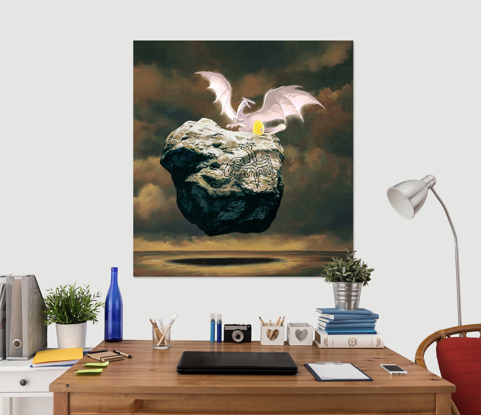 3D White Dragon Golden Egg Stone 8110 Ciruelo Wall Sticker