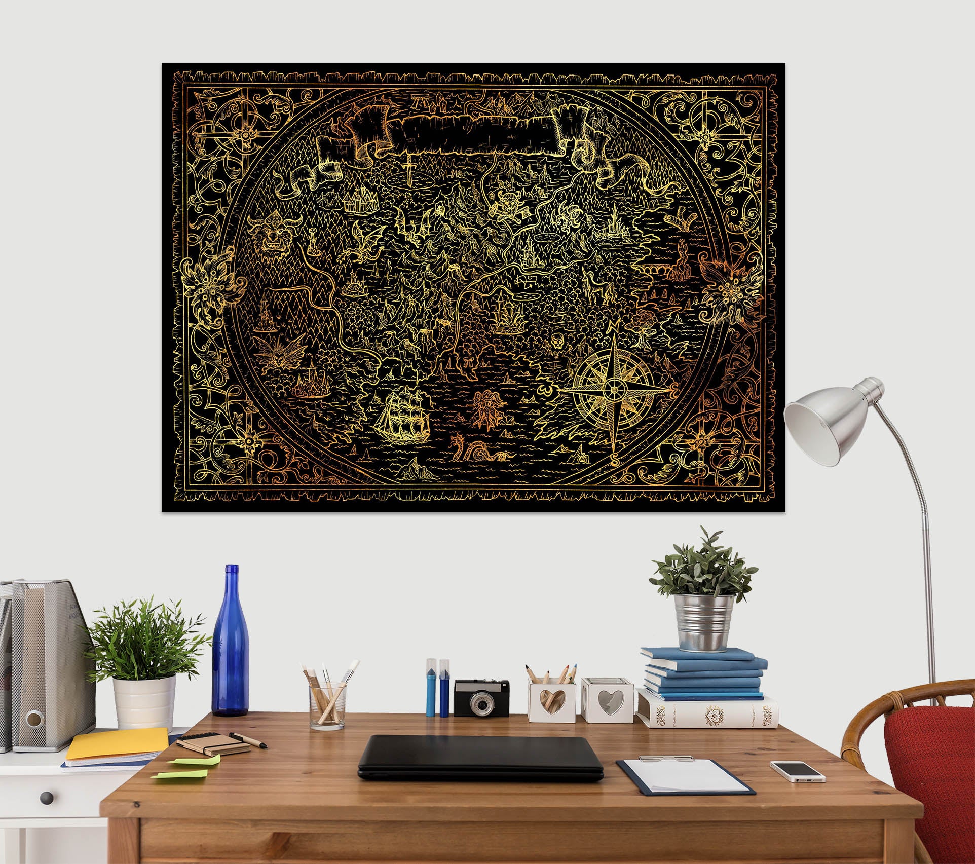 3D Golden Painting 279 World Map Wall Sticker