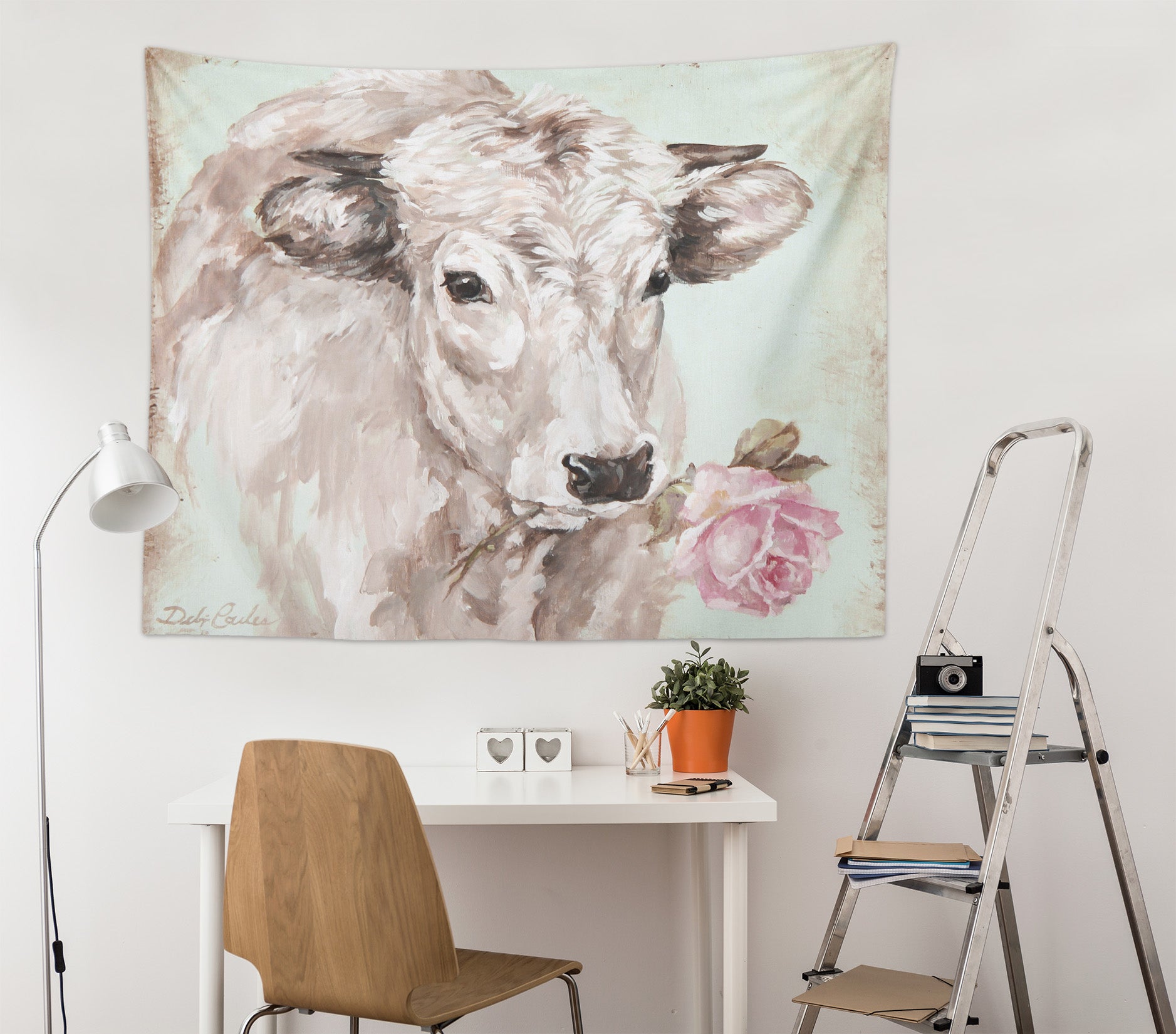 3D Cow Pink Rose 7802 Debi Coules Tapestry Hanging Cloth Hang