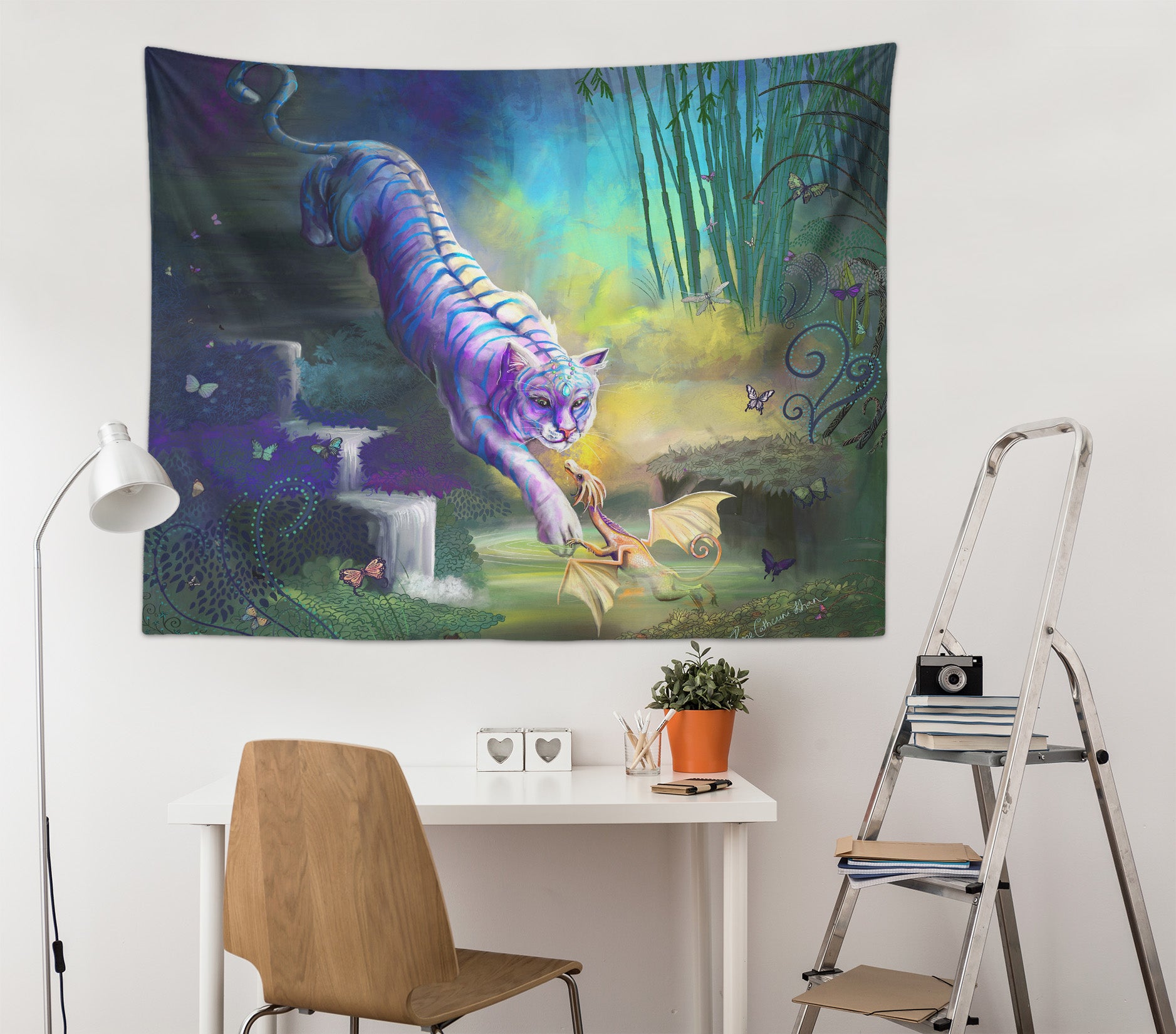 3D Purple Tiger 5207 Rose Catherine Khan Tapestry Hanging Cloth Hang