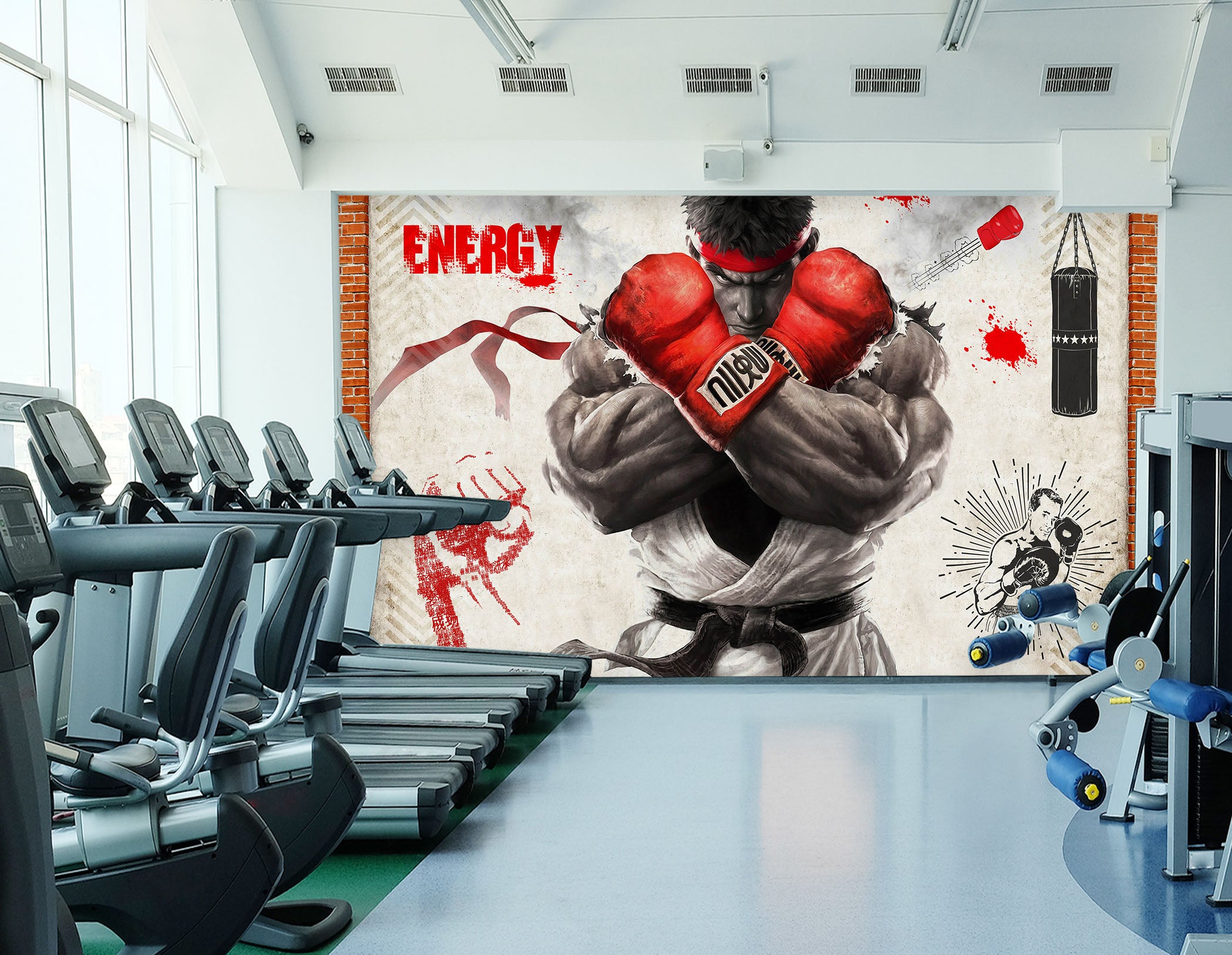 Fitness boxing glove Wall Stickers mural Wallpaper Boys Room Boxing Gym  Fitness