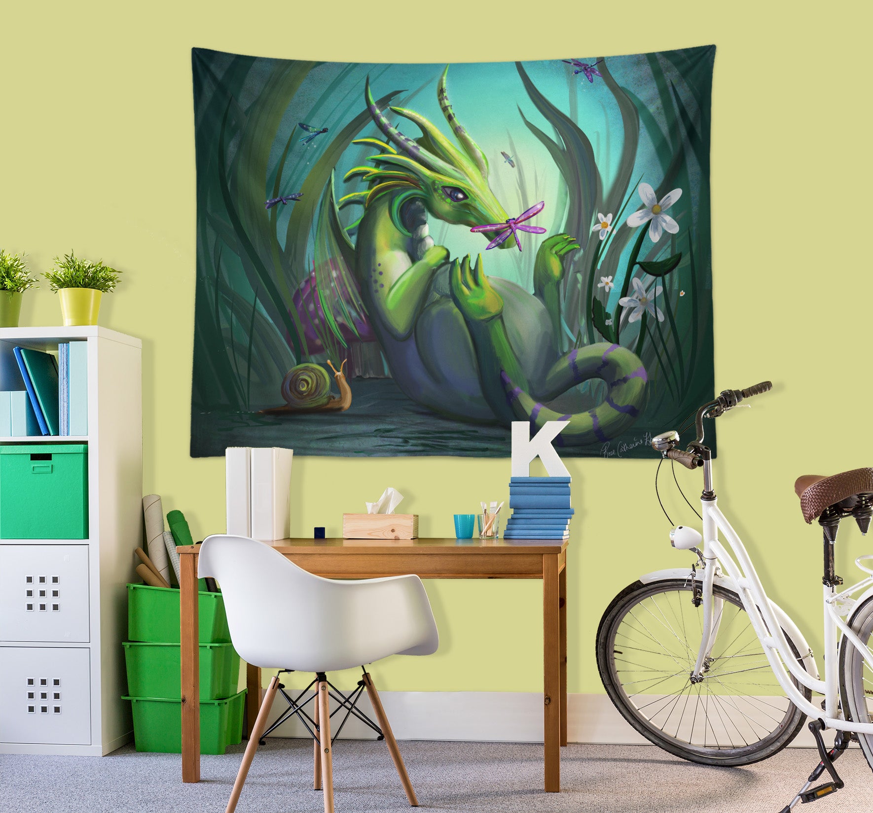 3D Cute Dragon Dragonfly 942 Rose Catherine Khan Tapestry Hanging Cloth Hang