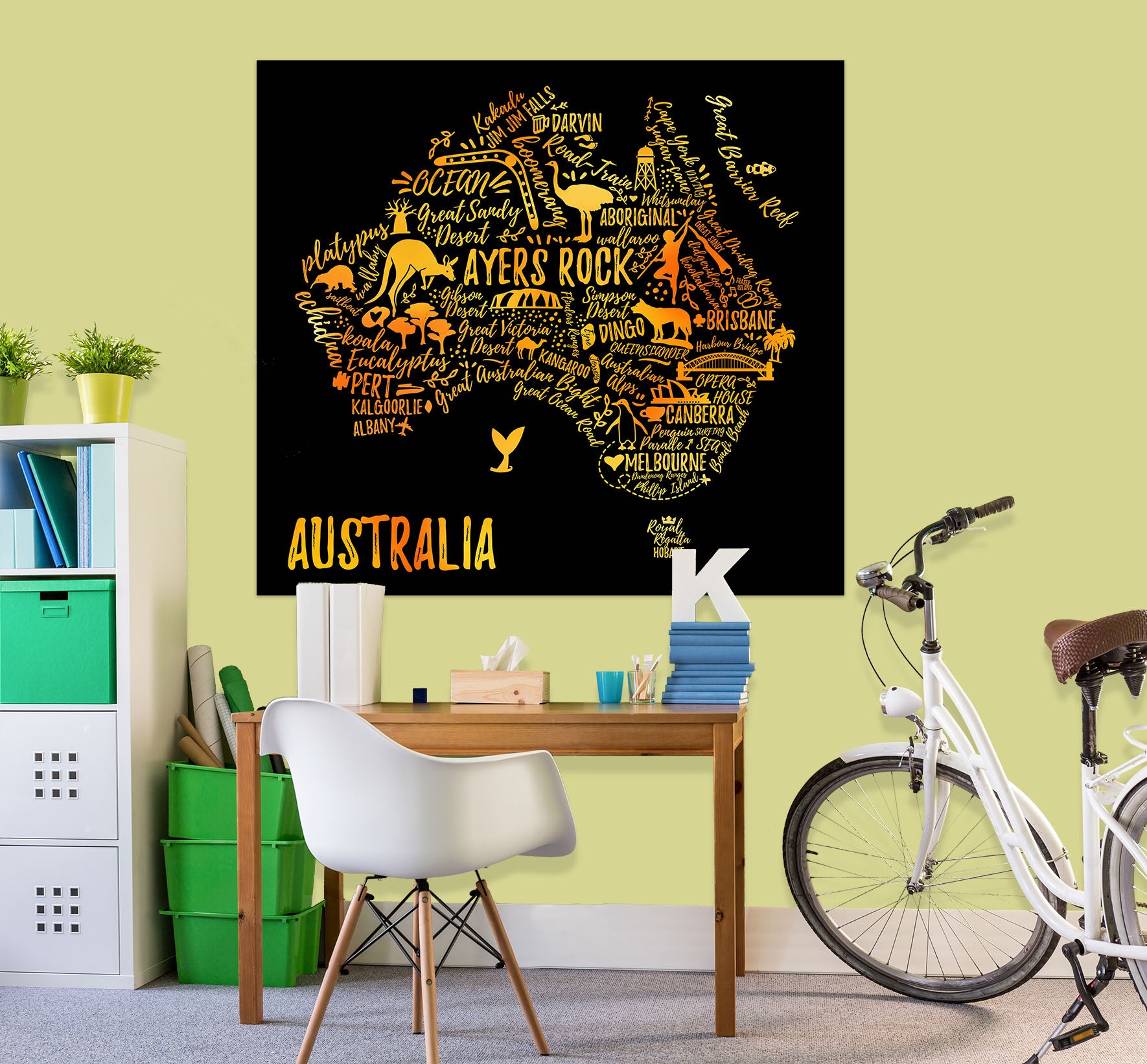 3D Golden Letters 224 World Map Wall Sticker