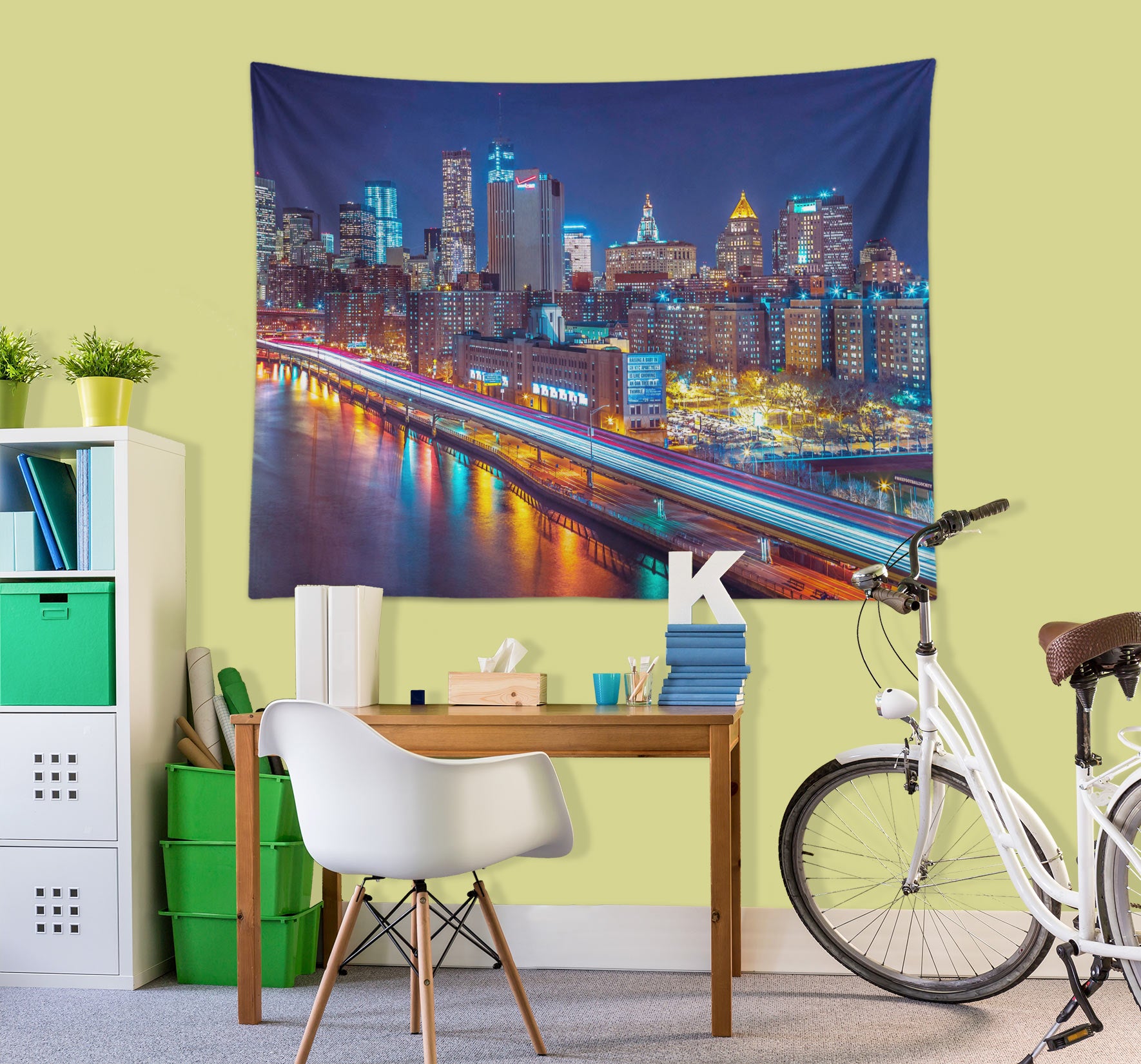 3D City Night View River 112170 Assaf Frank Tapestry Hanging Cloth Hang