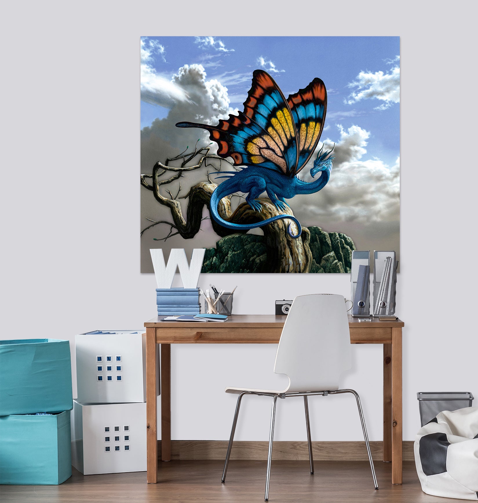 3D Clouds Butterfly Wings Dragon 8072 Ciruelo Wall Sticker