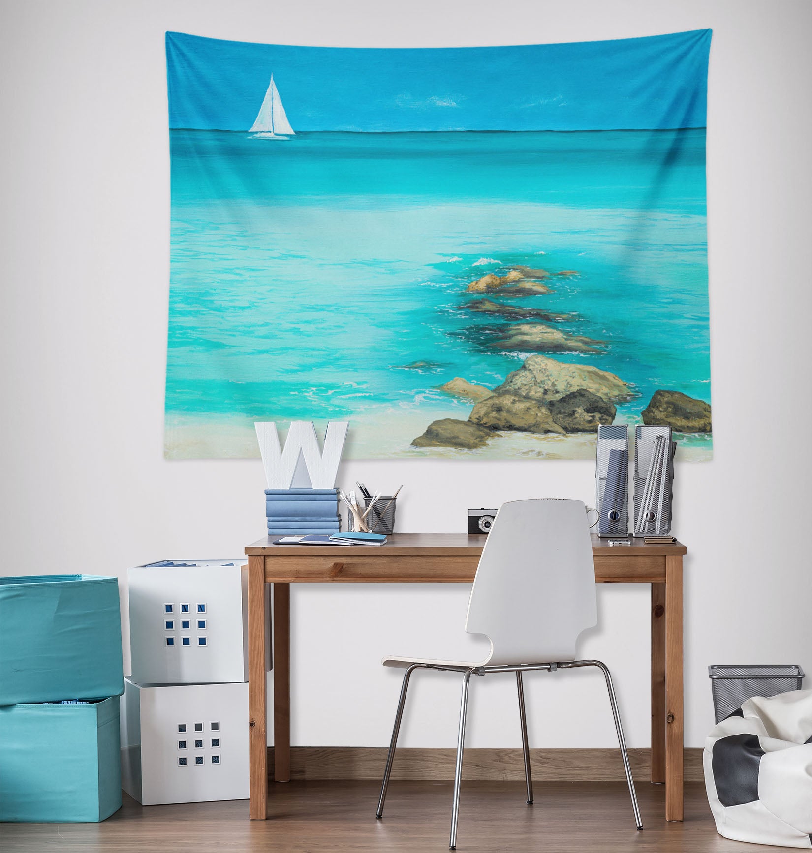 3D Blue Ocean Ship 863 Marina Zotova Tapestry Hanging Cloth Hang