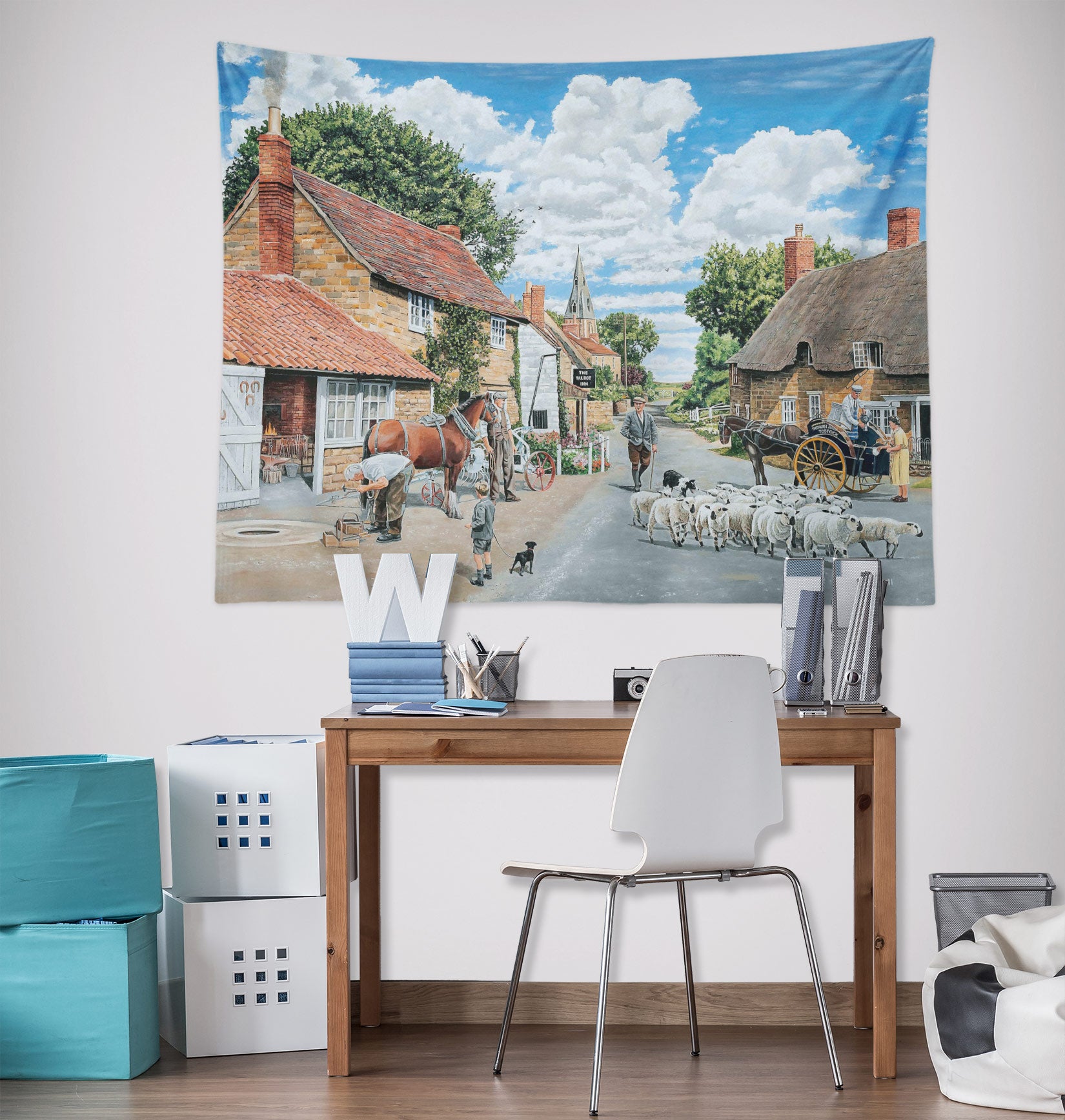 3D Village Flock Houses 112103 Trevor Mitchell Tapestry Hanging Cloth Hang