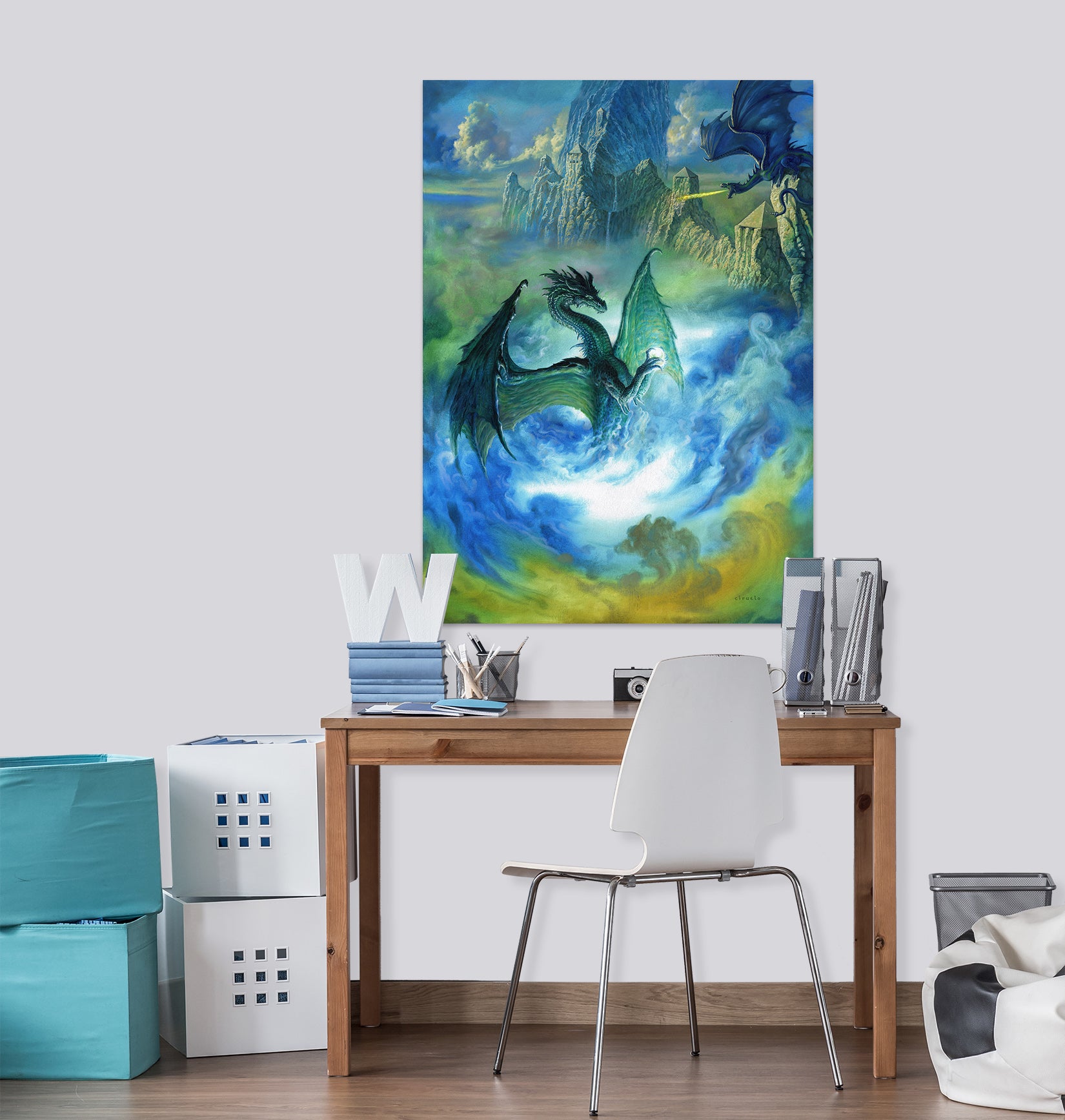 3D Mountain Blue Cloud Dragon 8136 Ciruelo Wall Sticker