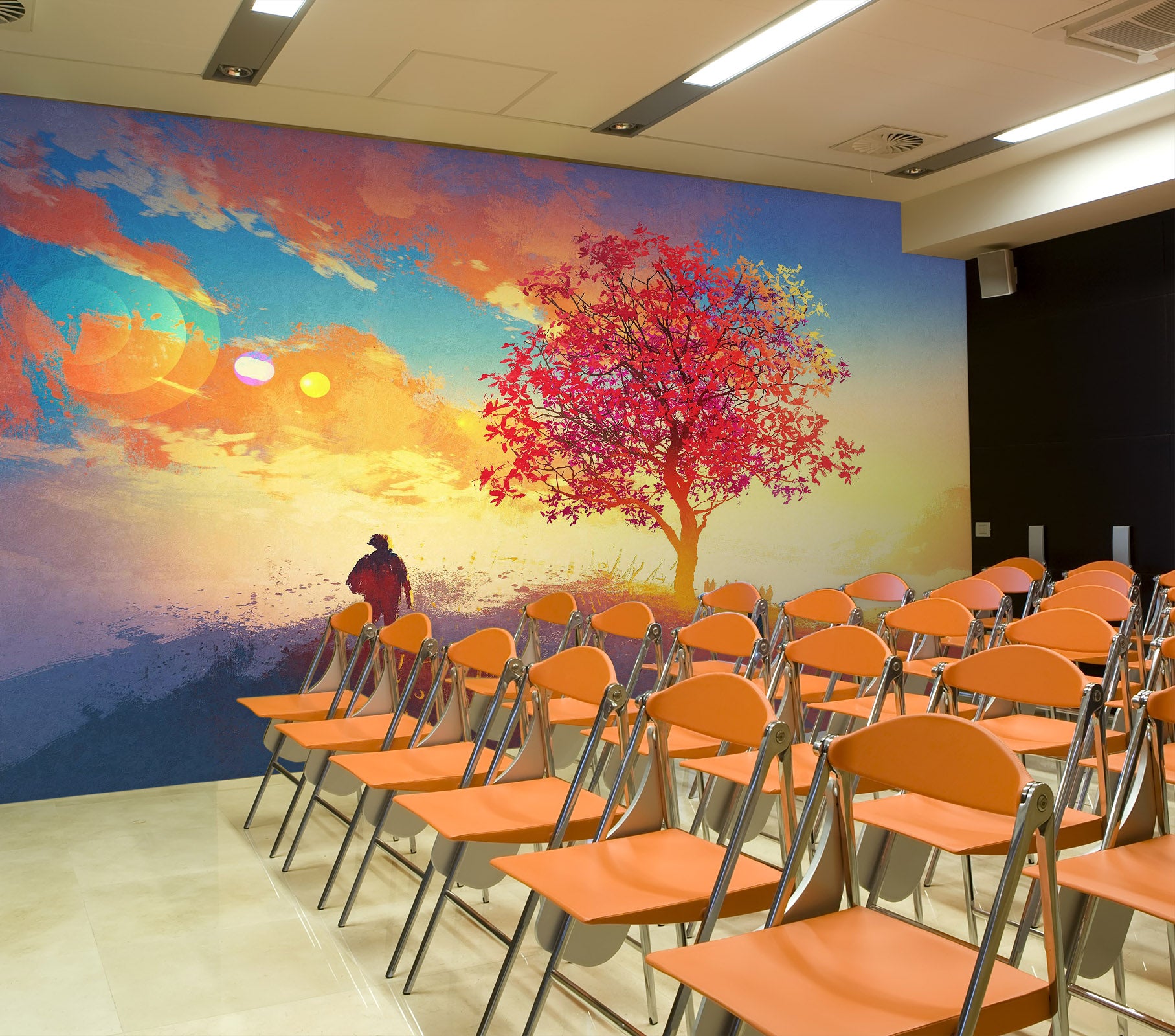 3D Dusk Tree 157 Wall Murals