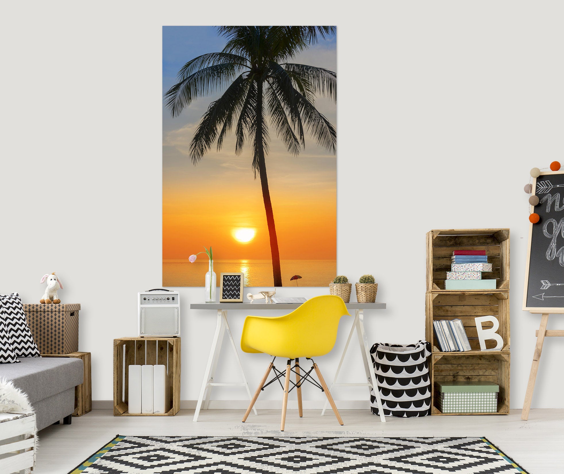 3D Sunset Coconut Tree 227 Marco Carmassi Wall Sticker