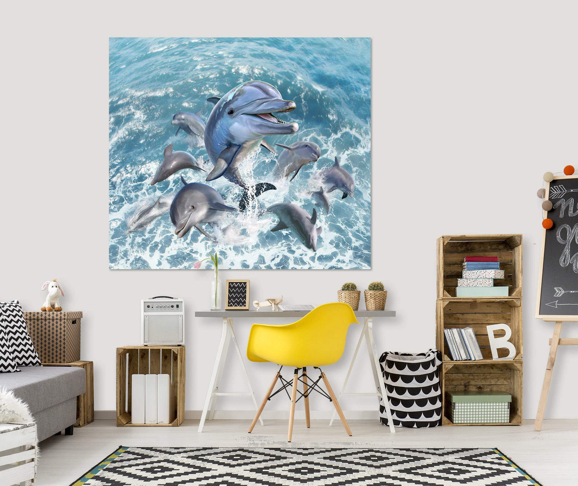 3D Dolphin Jump 015 Jerry LoFaro Wall Sticker