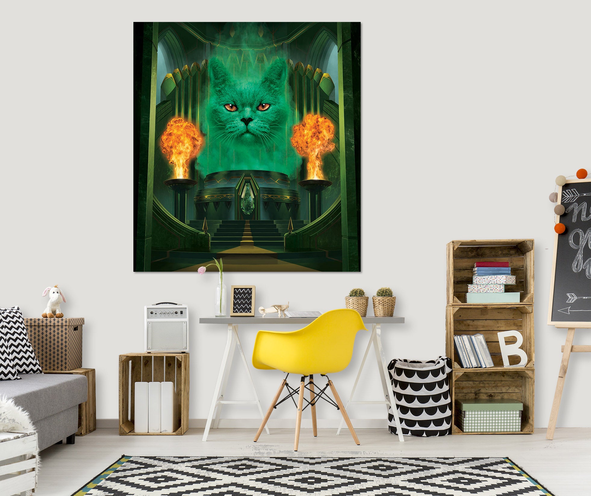 3D Green Fire Cat 017 Vincent Hie Wall Sticker