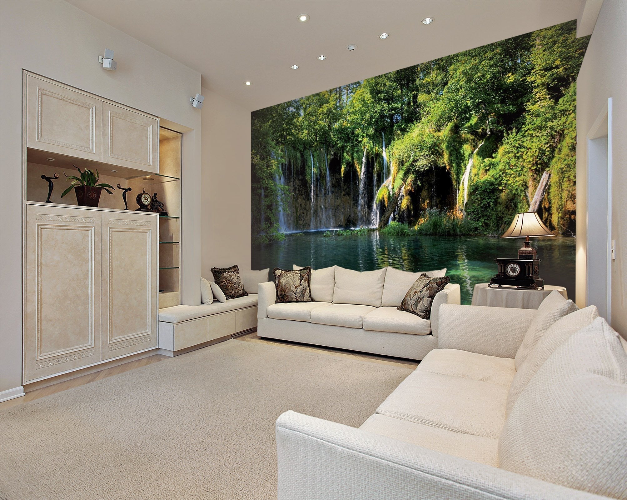 3D The waterfall with trees 03 Wall Murals Wallpaper AJ Wallpaper 