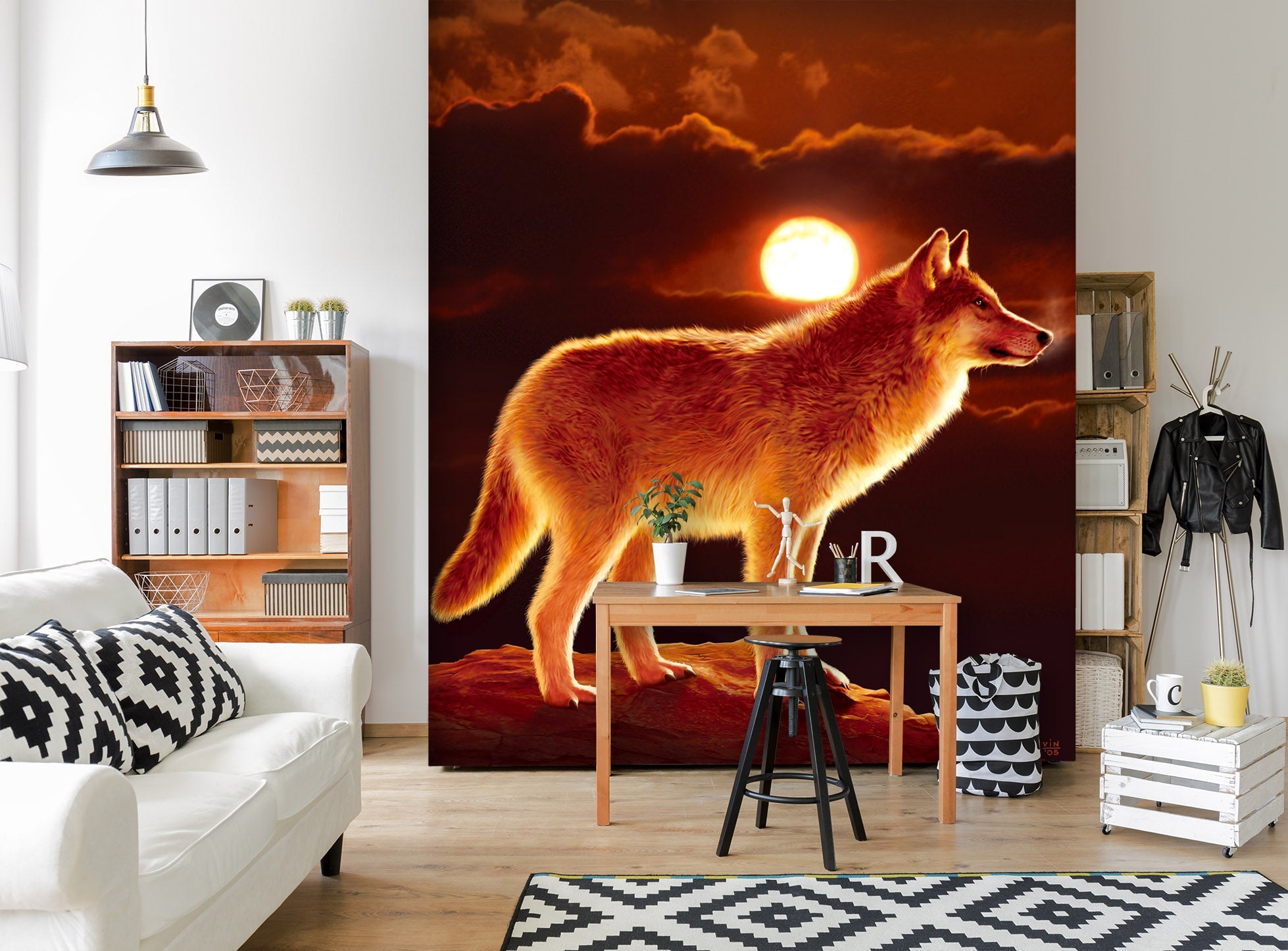 3D Sunset Wolf 1554 Wall Murals Exclusive Designer Vincent Wallpaper AJ Wallpaper 