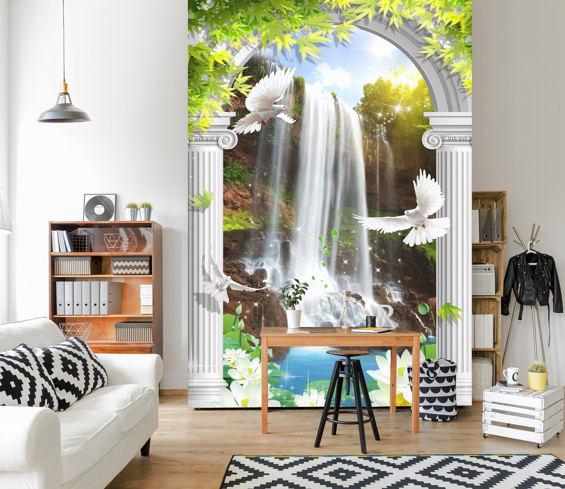 3D Forest Waterfall 1880 Wall Murals