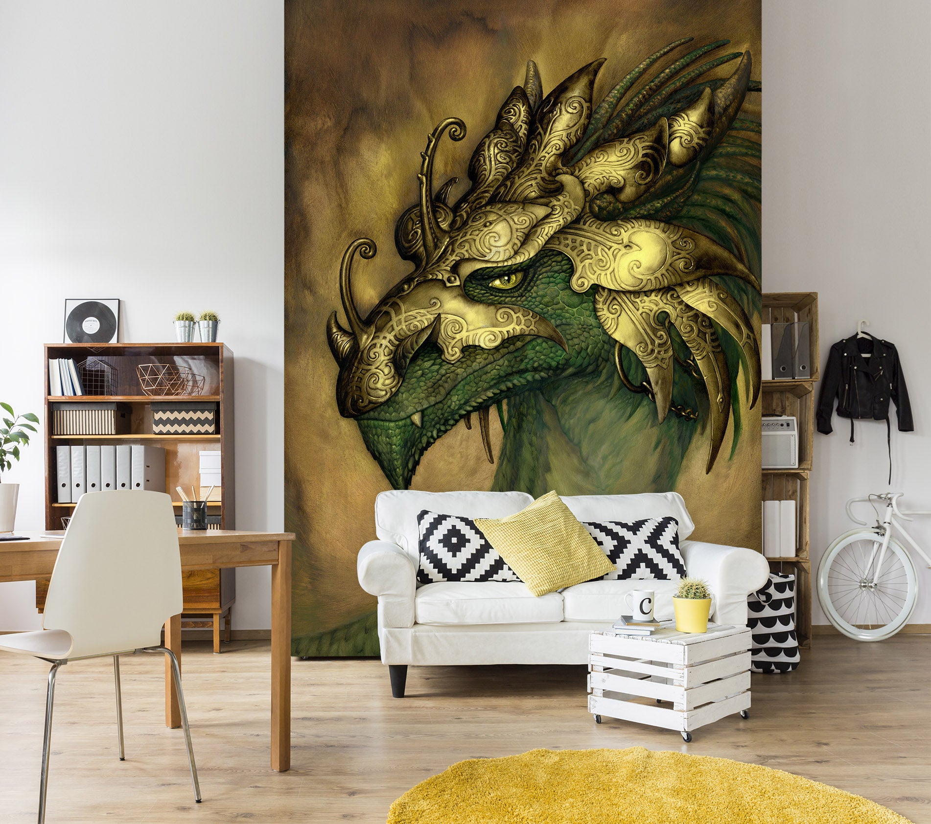 3D Green Golden Dragon 7142 Ciruelo Wall Mural Wall Murals