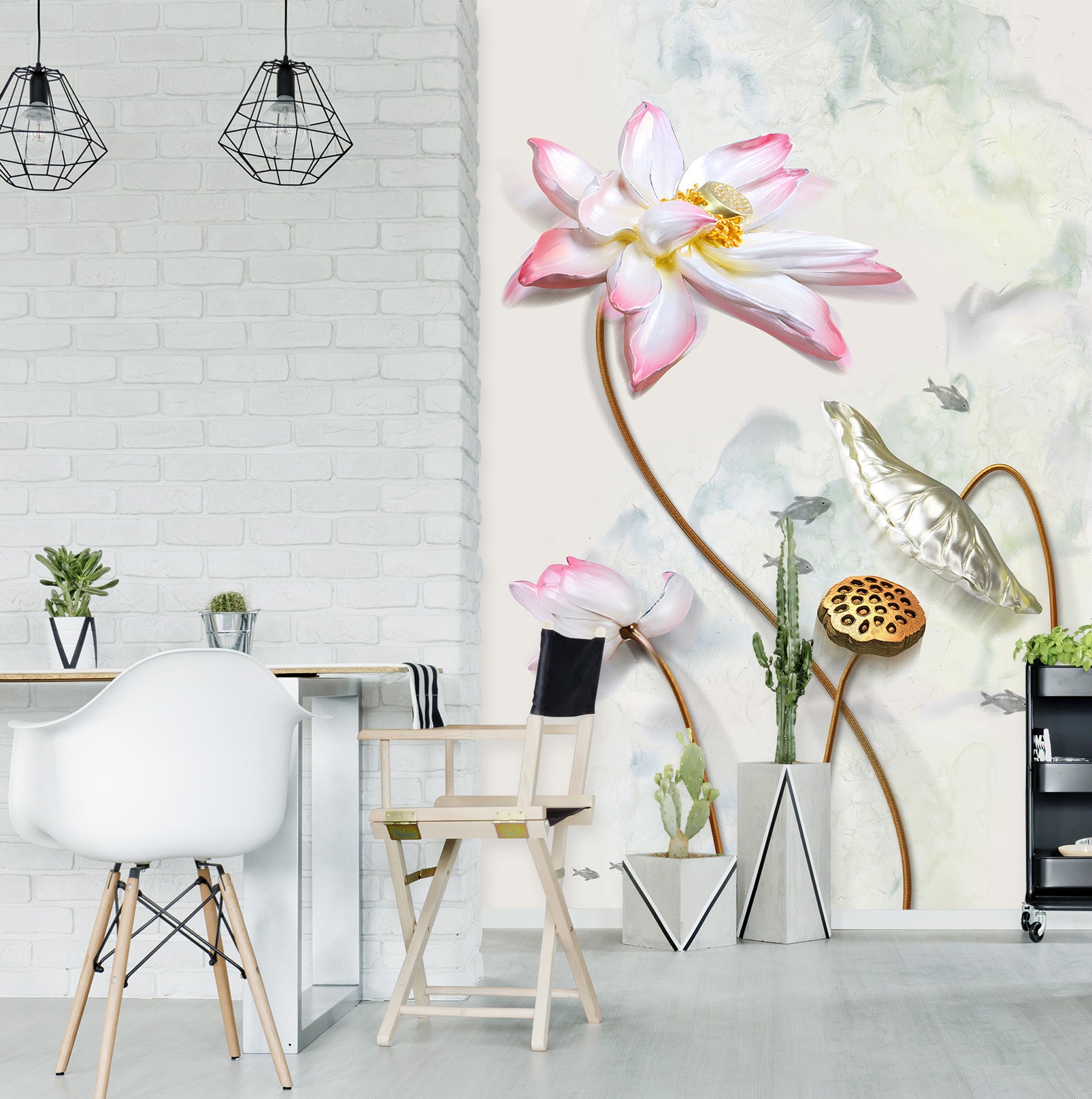 3D Pink Lotus 1866 Wall Murals