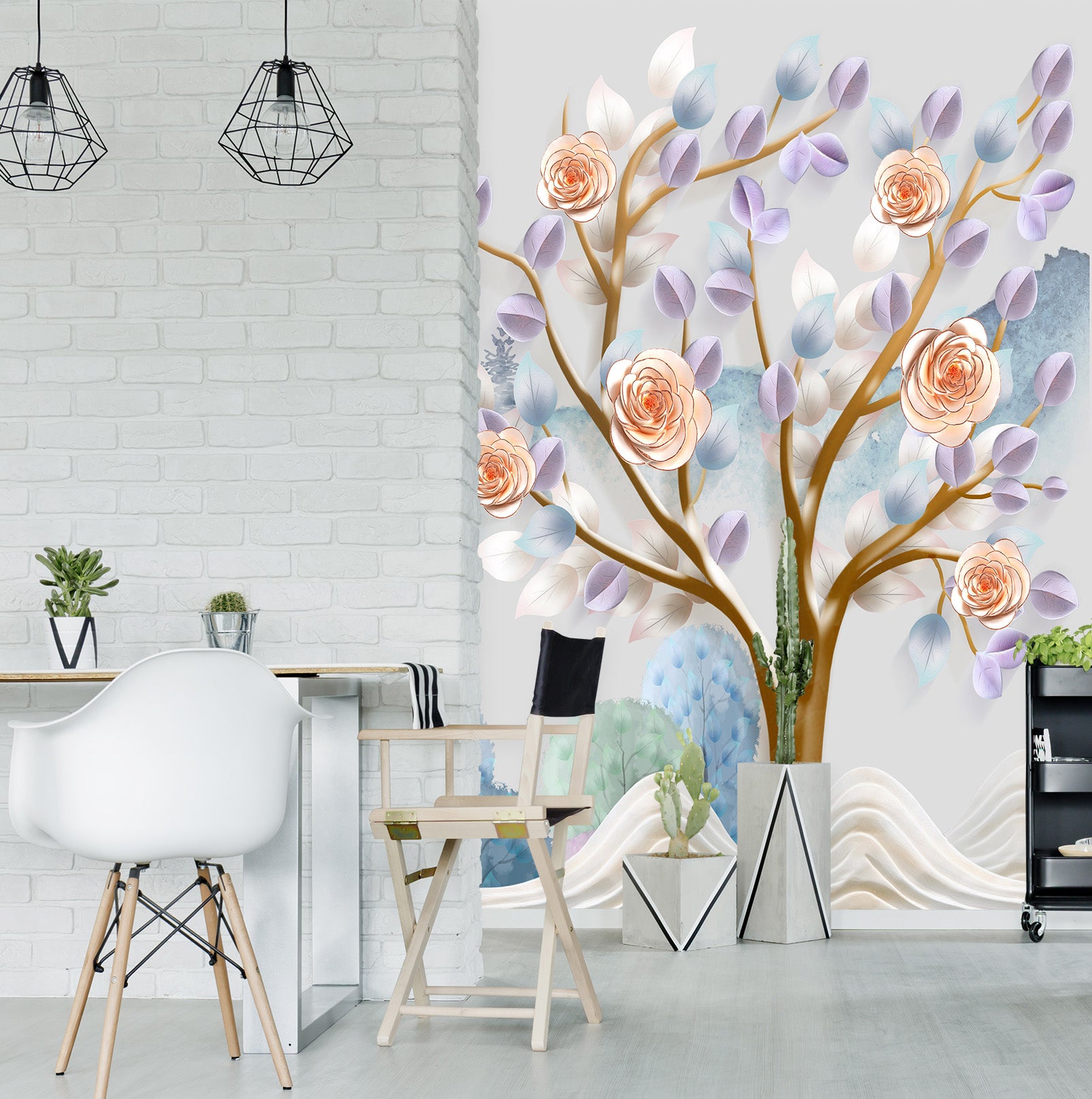 3D Pink Rose 1833 Wall Murals