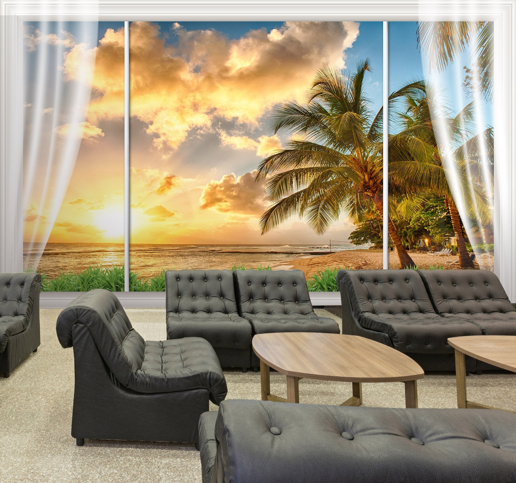3D window view with dusk and clouds 36 Wall Murals Wallpaper AJ Wallpaper 
