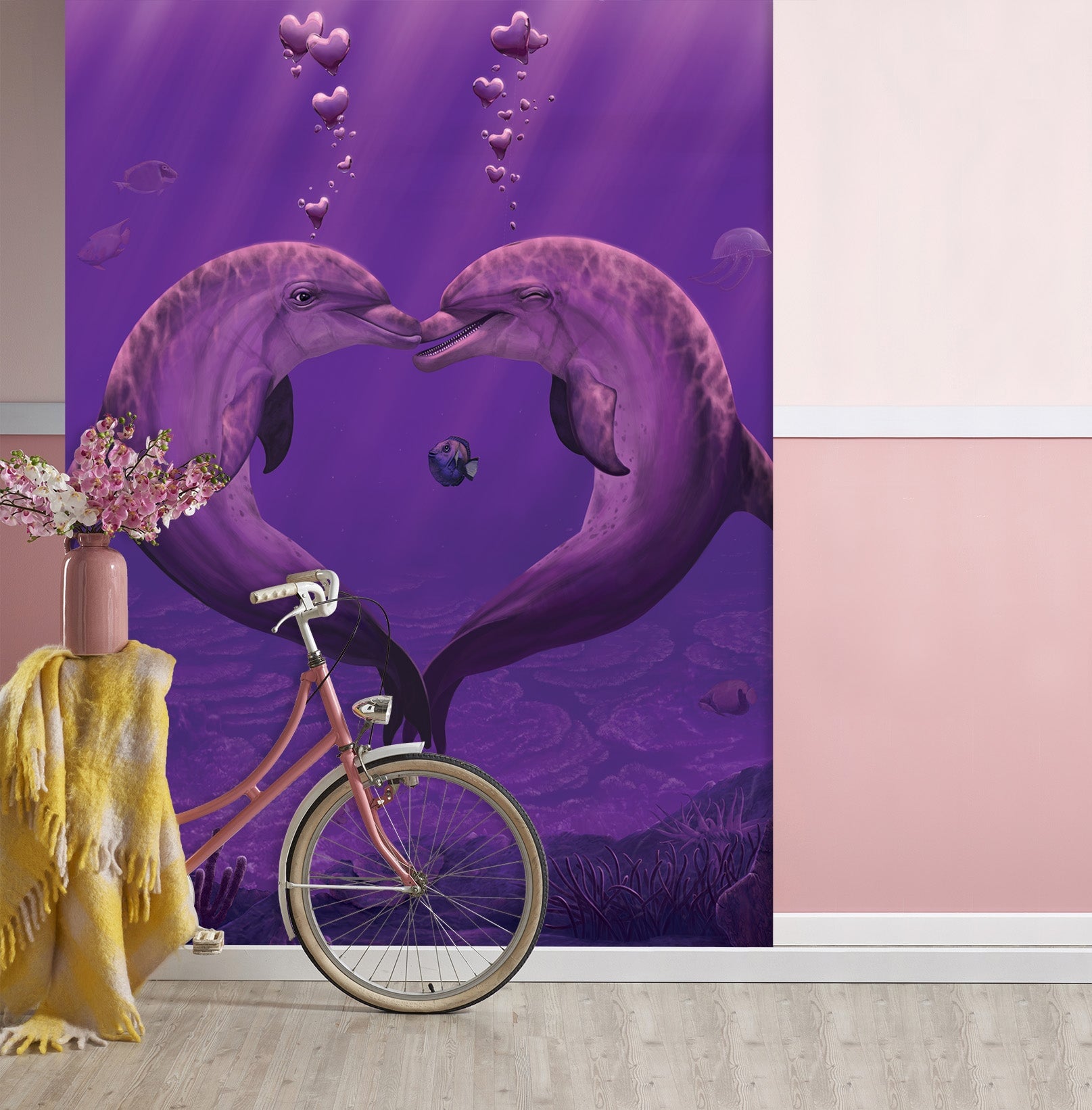 3D Dolphin Love 1545 Wall Murals Exclusive Designer Vincent Wallpaper AJ Wallpaper 