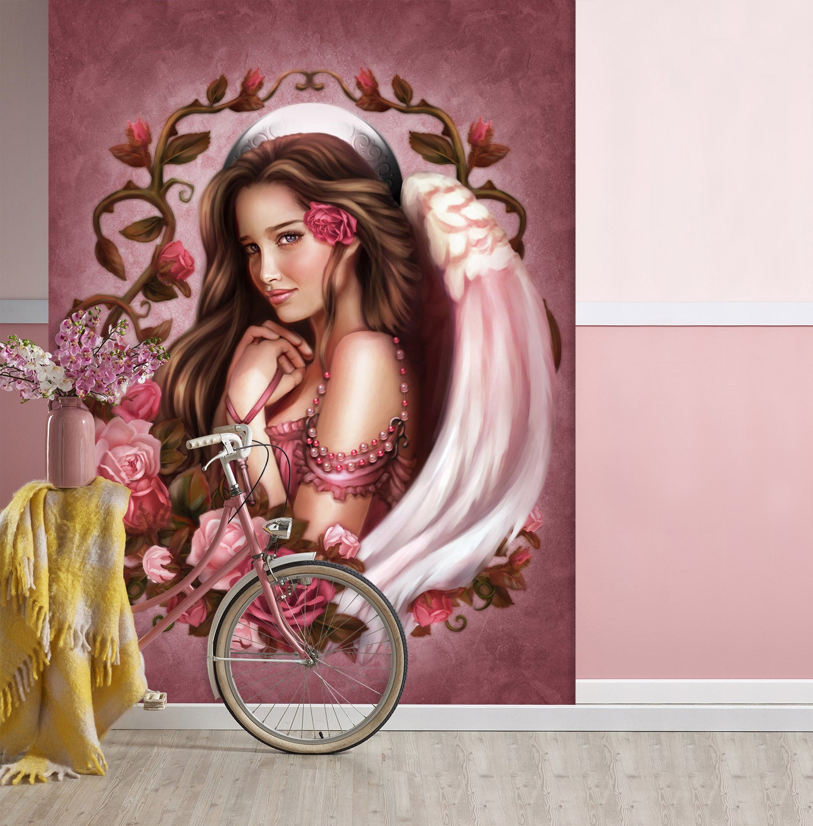 3D Pink Rose Woman 8793 Brigid Ashwood Wall Mural Wall Murals