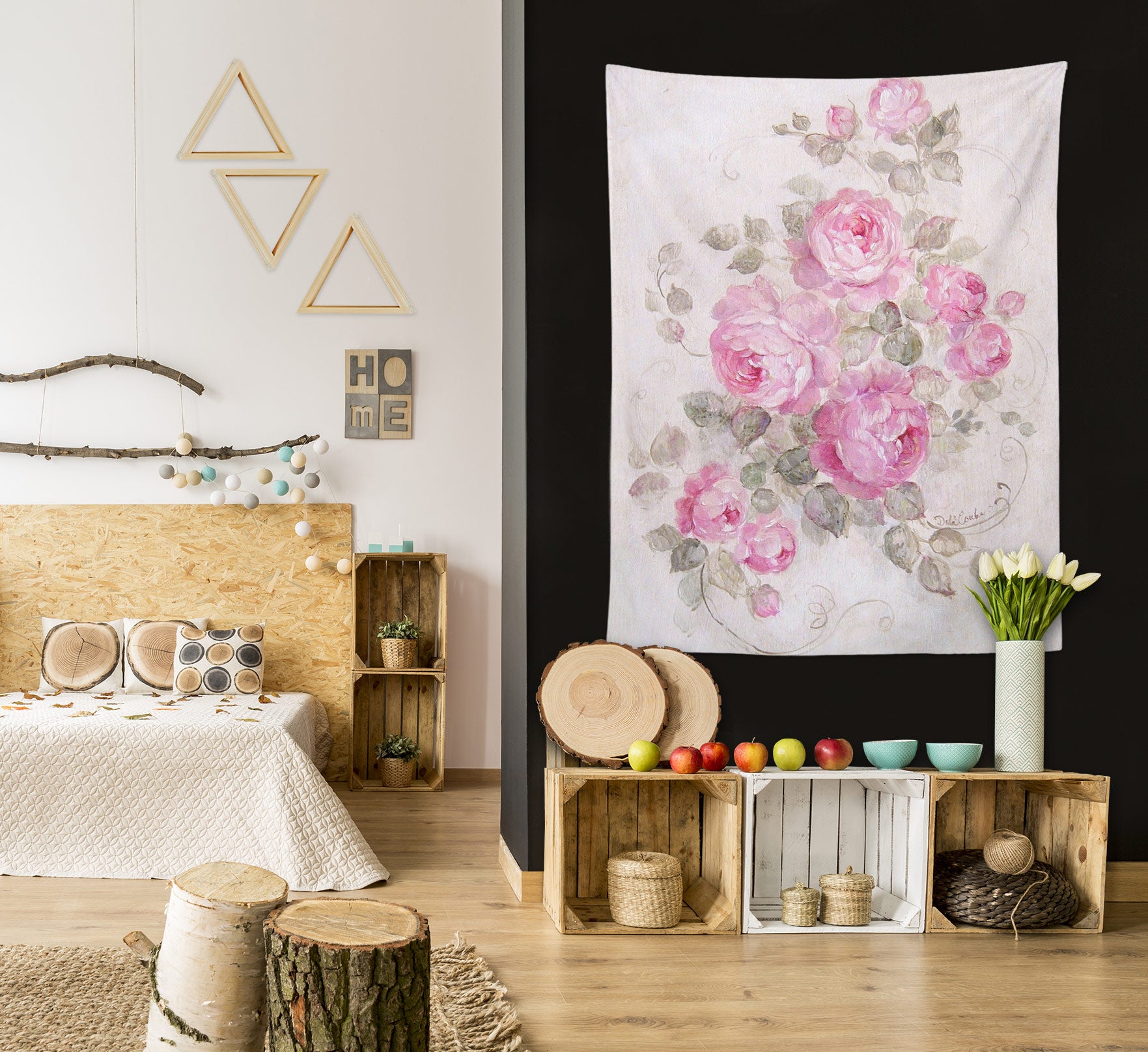 3D Pink Rose Flower Bush 11209 Debi Coules Tapestry Hanging Cloth Hang