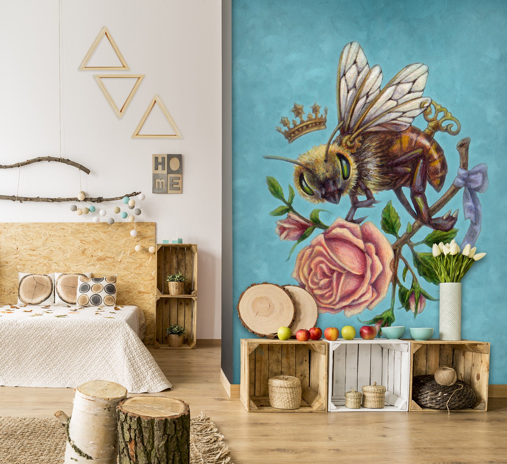 3D Pink Rose Bee 8796 Brigid Ashwood Wall Mural Wall Murals
