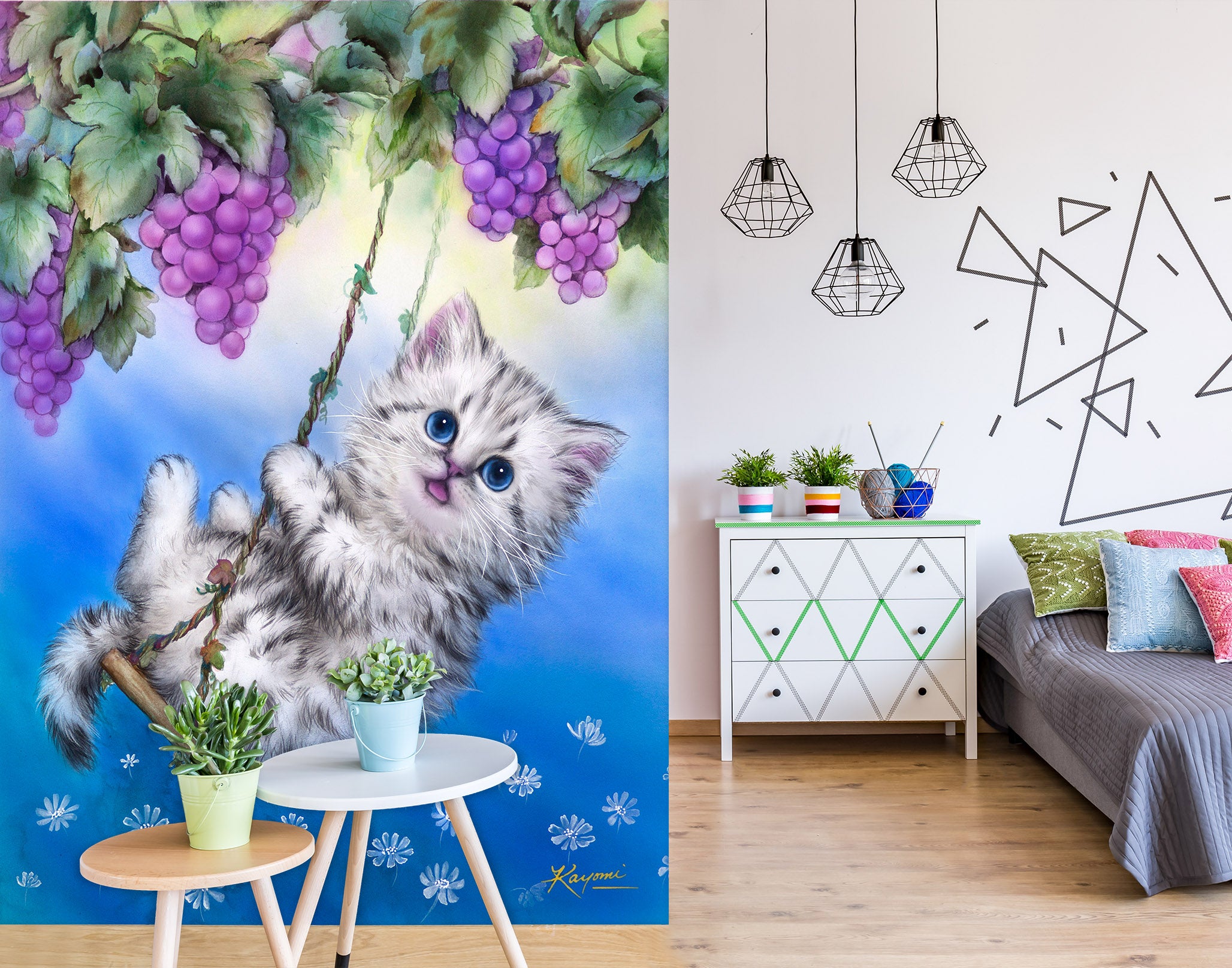 3D Grape Cat 5494 Kayomi Harai Wall Mural Wall Murals