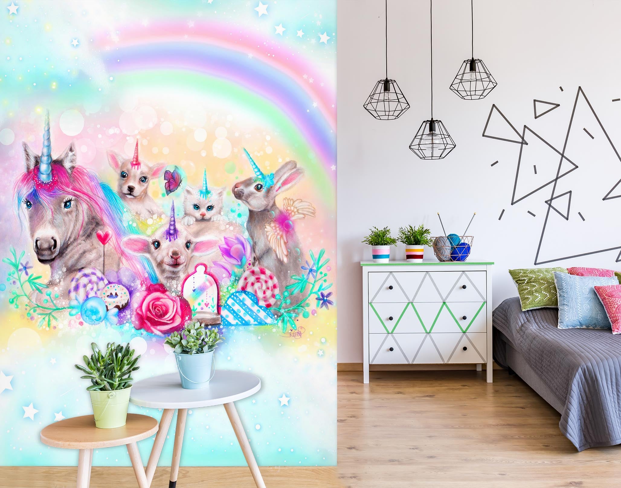 3D Rainbow Unicorn Bunny 8479 Sheena Pike Wall Mural Wall Murals