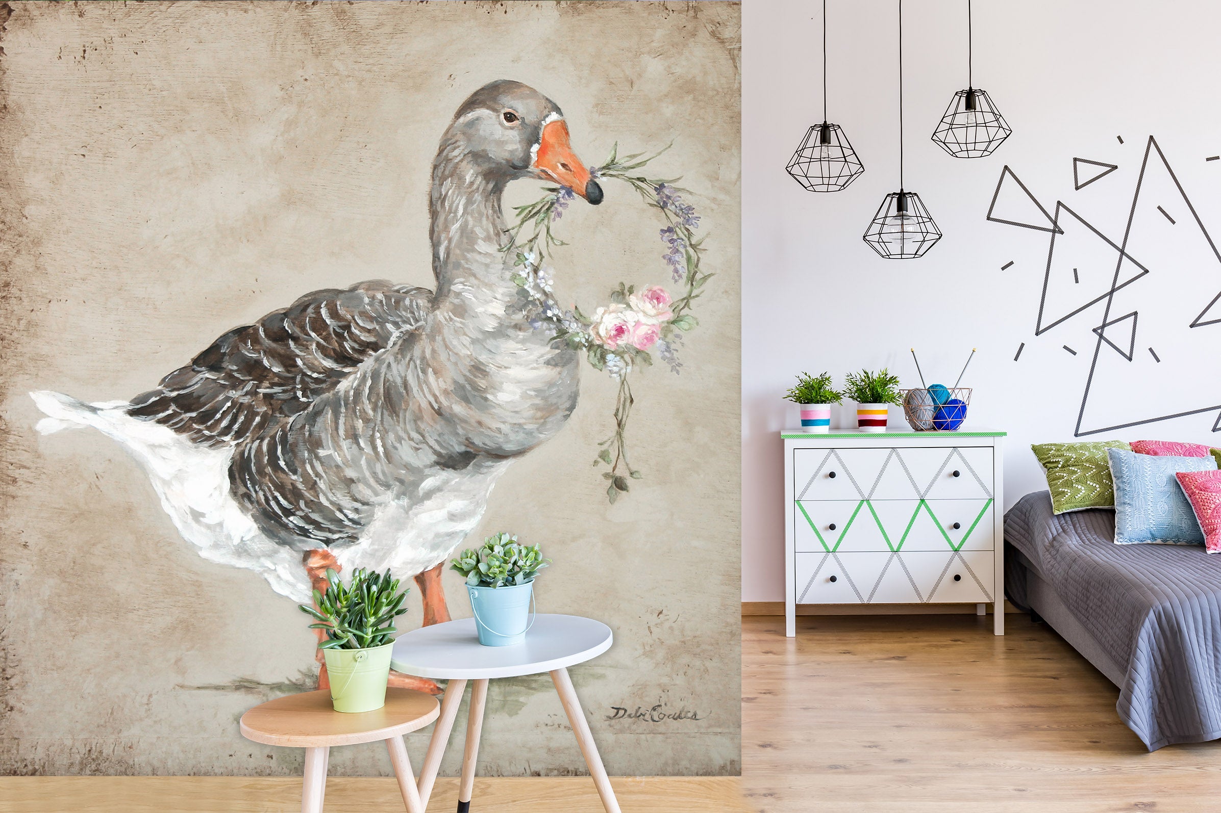 3D Goose With Wreath 3132 Debi Coules Wall Mural Wall Murals