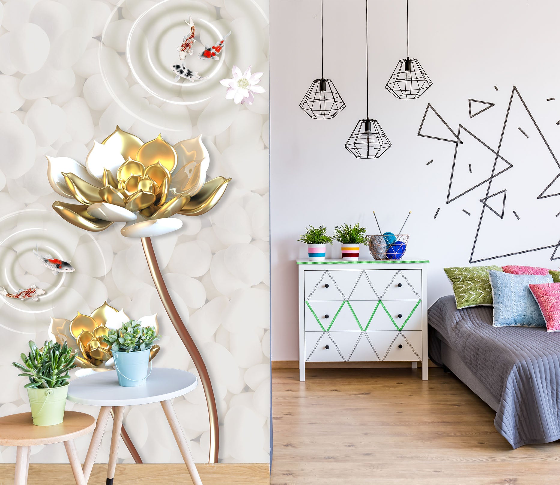 3D Golden Lotus 1858 Wall Murals