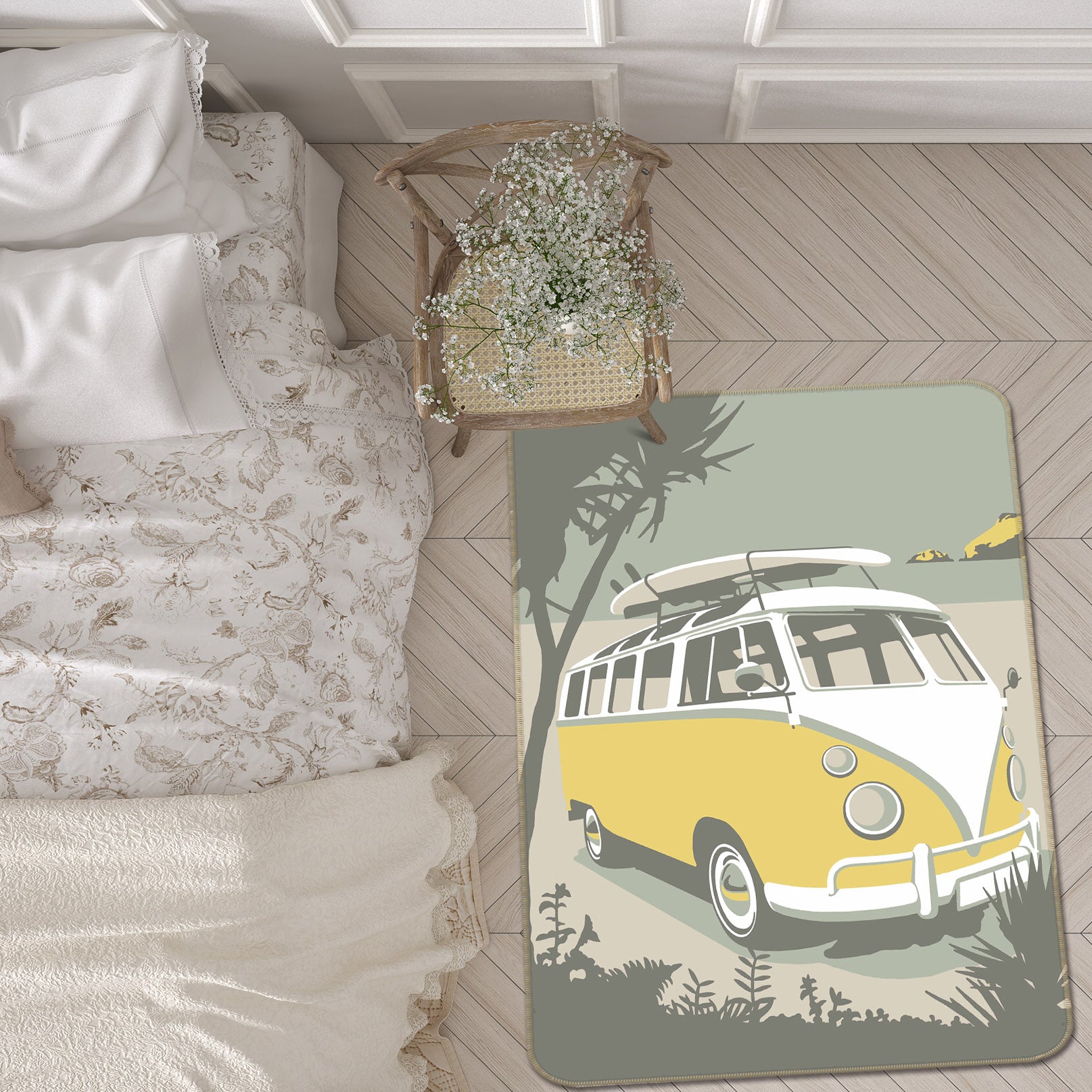 3D Polzeath Camper 1133 Steve Read Rug Non Slip Rug Mat