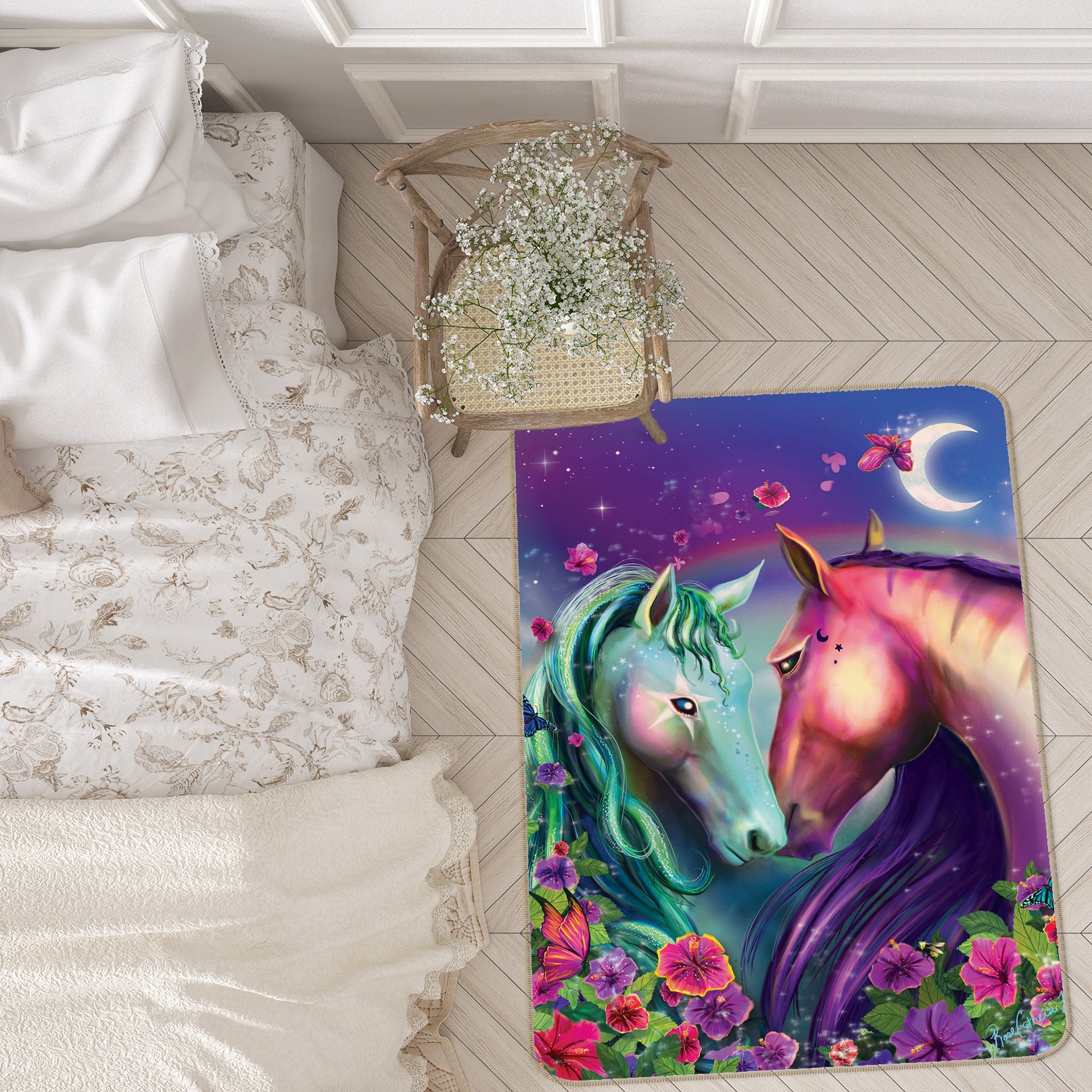 3D Moonlight Unicorn 3038 Rose Catherine Khan Rug Non Slip Rug Mat