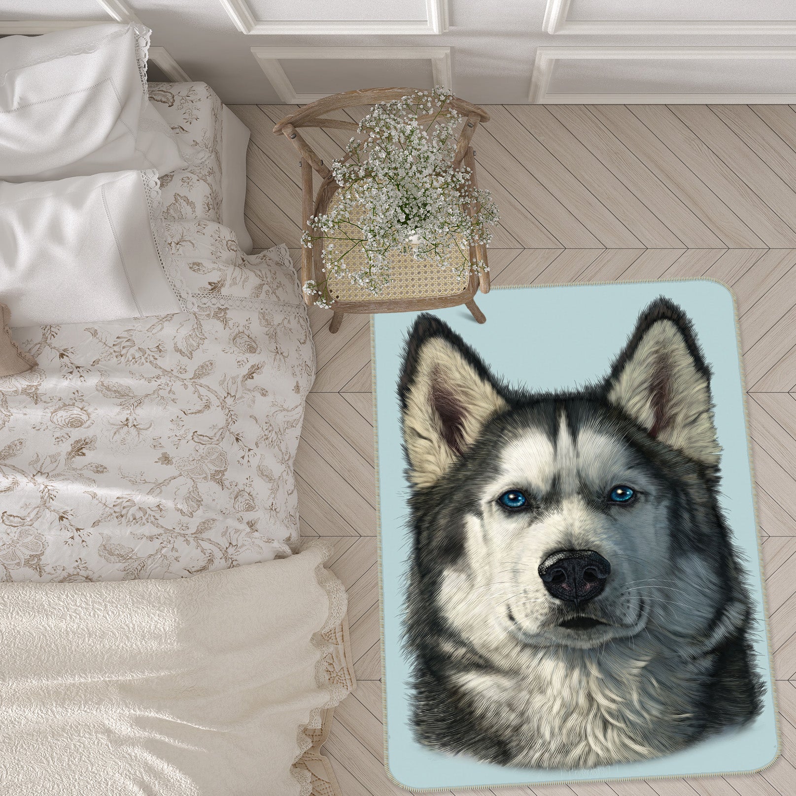 3D Husky Portrait 1043 Vincent Hie Rug Non Slip Rug Mat