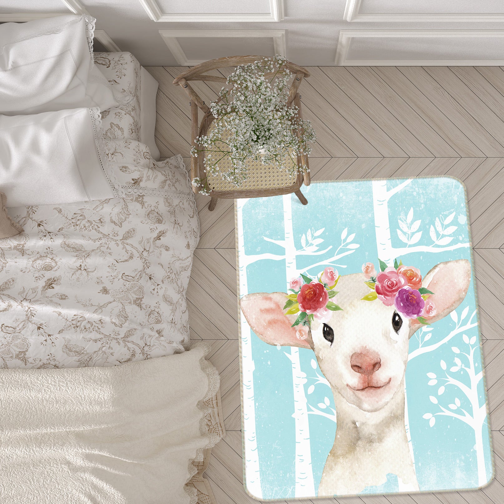 3D Sheep Flower 139 Uta Naumann Rug Non Slip Rug Mat