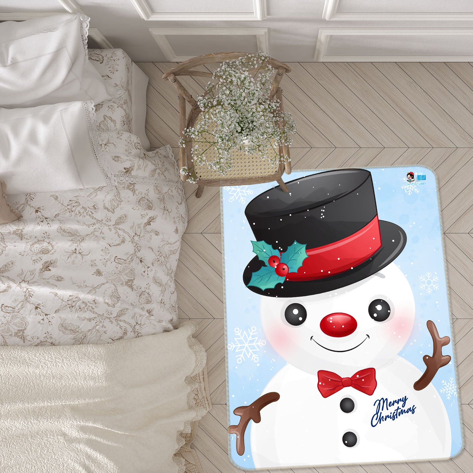 3D Cute Snowman Top Hat 57010 Christmas Non Slip Rug Mat Xmas